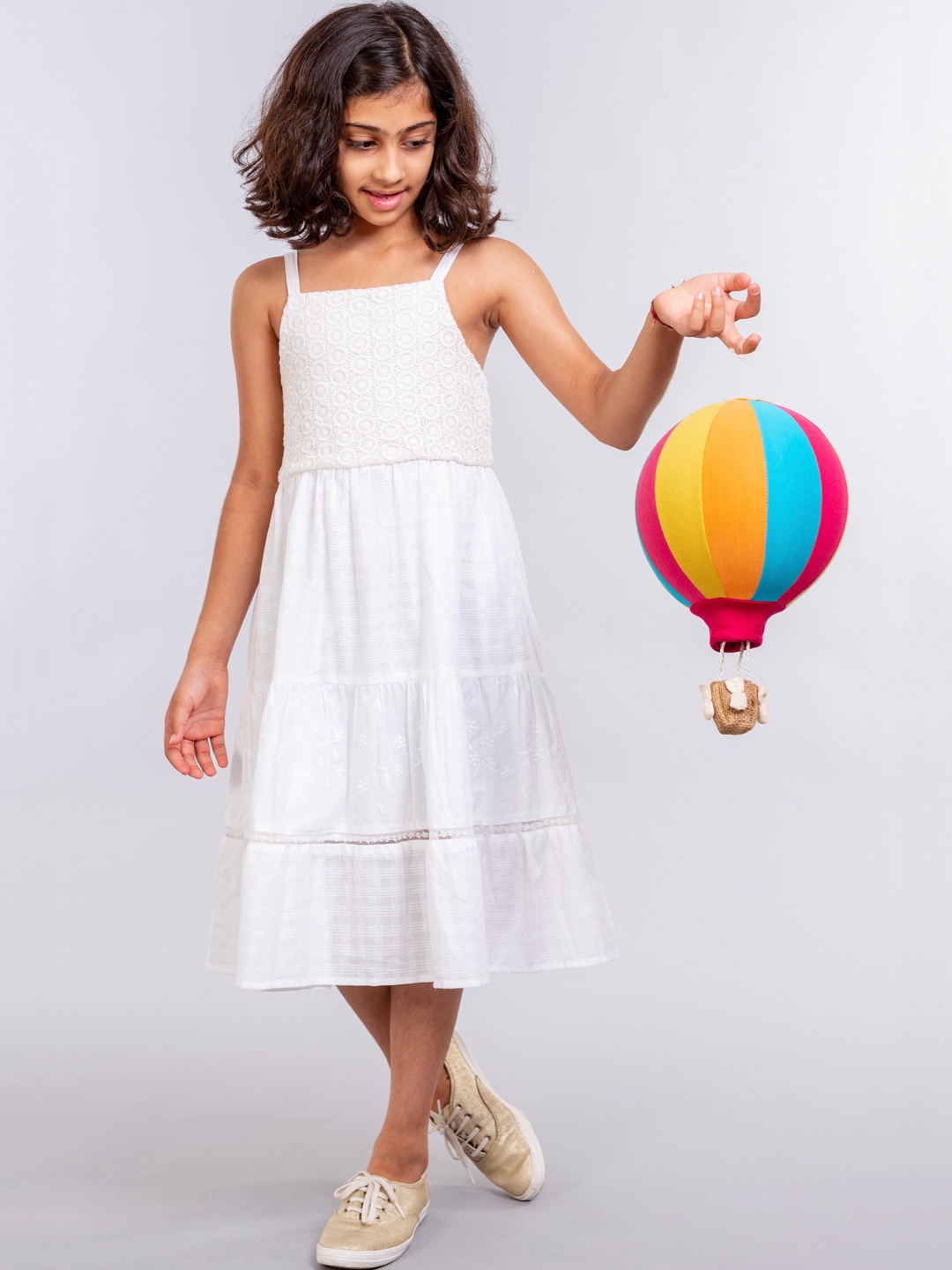 

A Little Fable Girls White Tiered Midi Dress