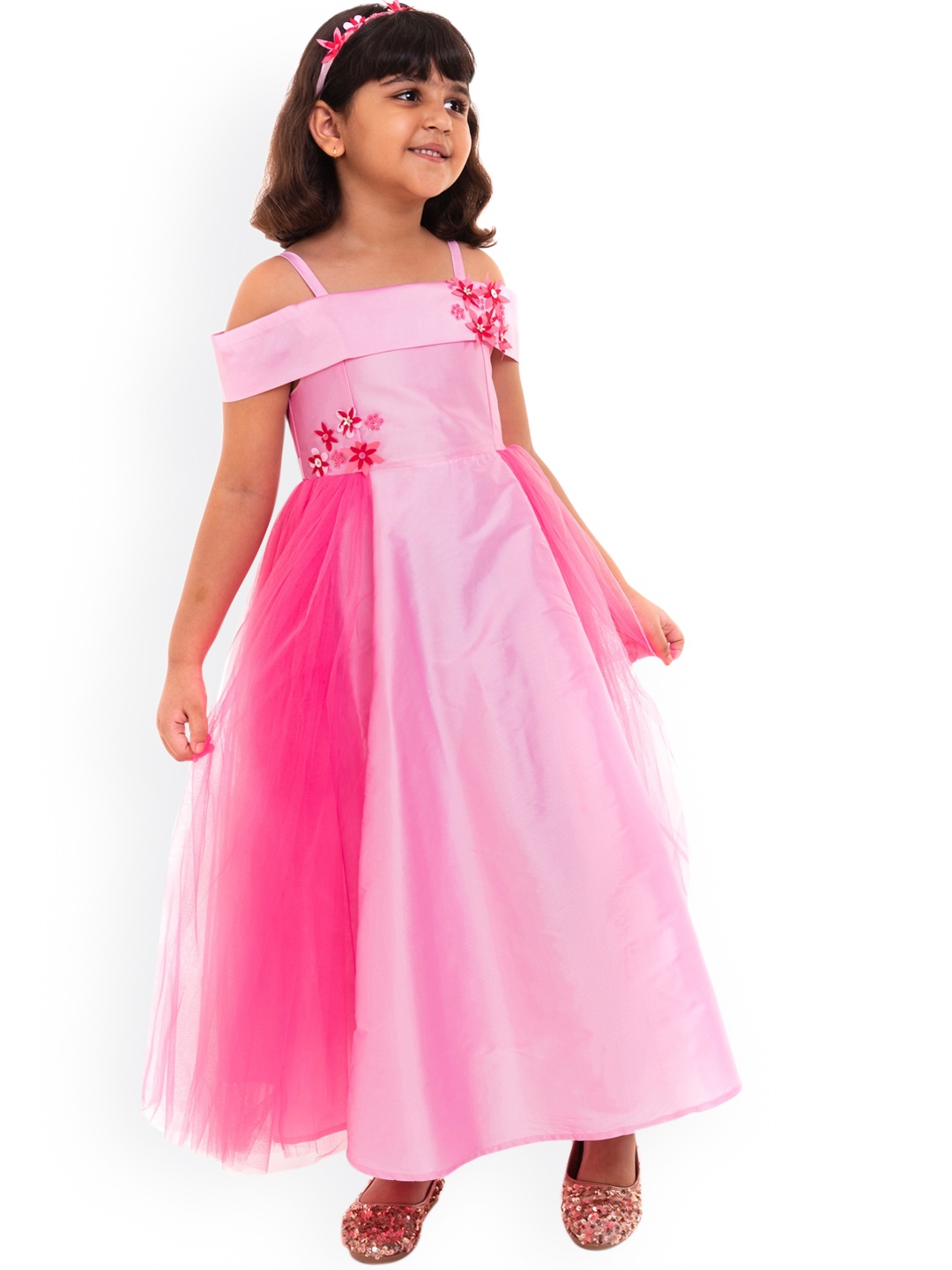 

A Little Fable Girls Pink Colourblocked Fit & Flare Dress