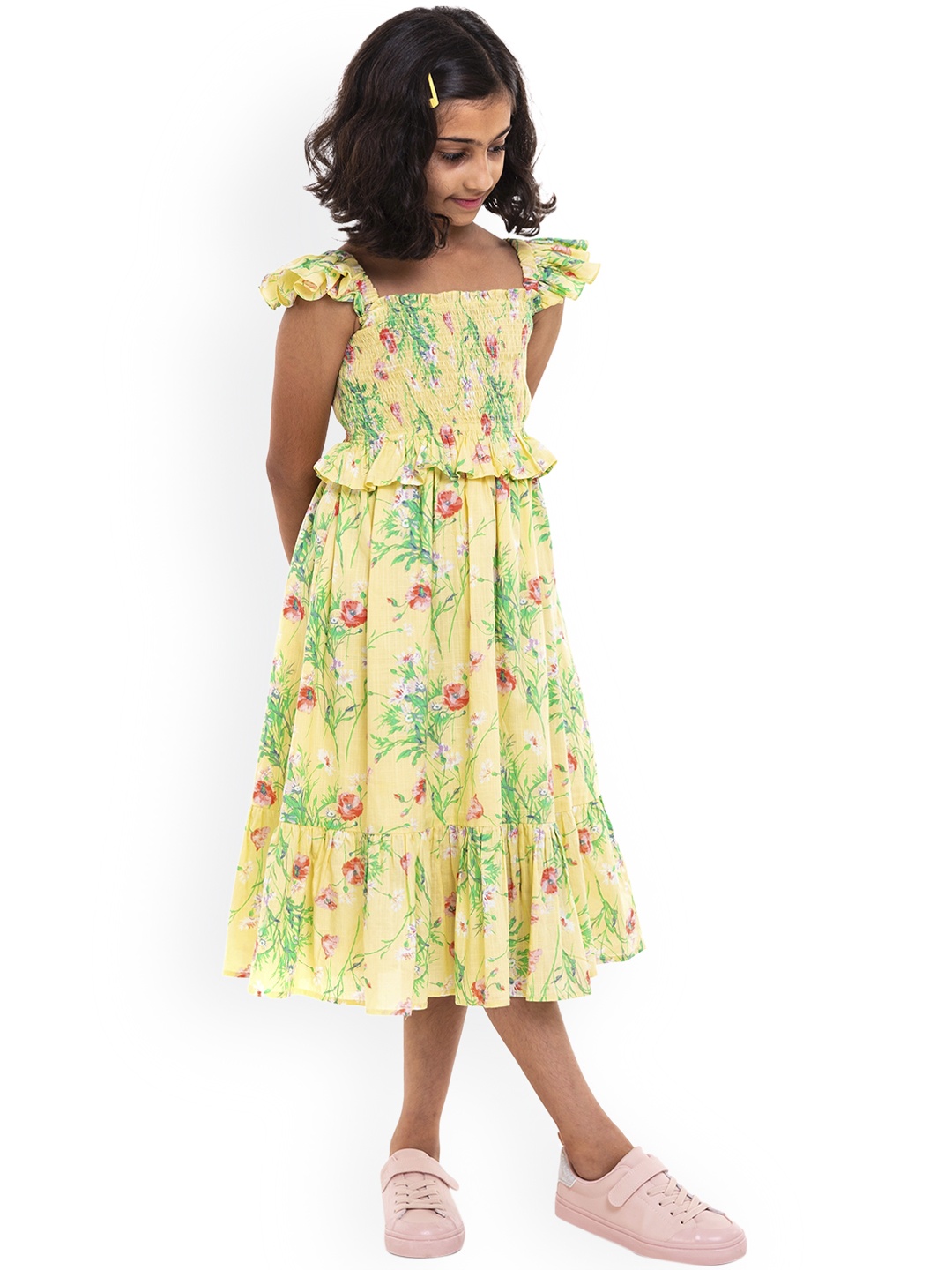 

A Little Fable Yellow Floral A-Line Midi Dress