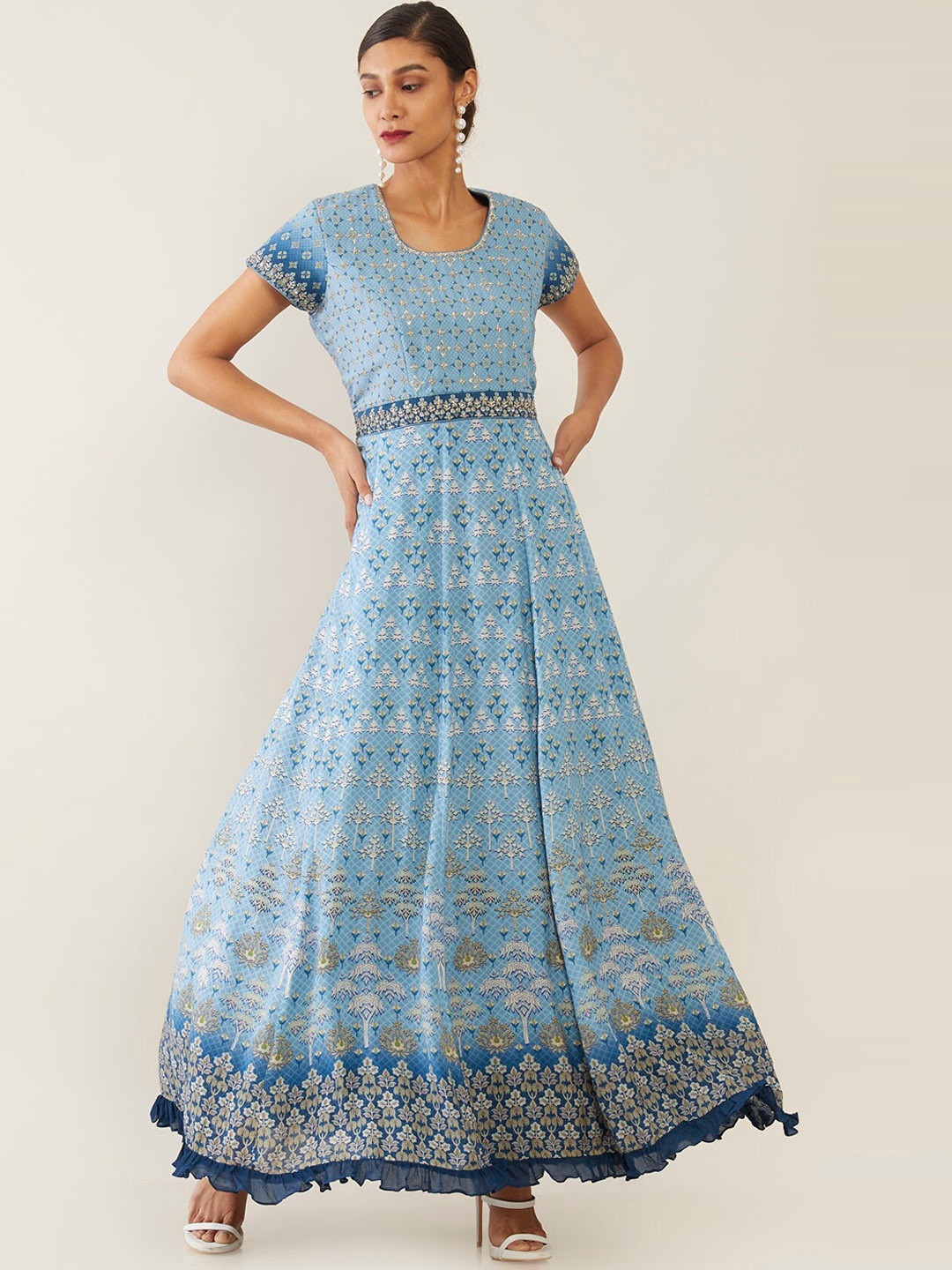 

Soch Blue Ethnic Motifs Crepe Ethnic Maxi Dress