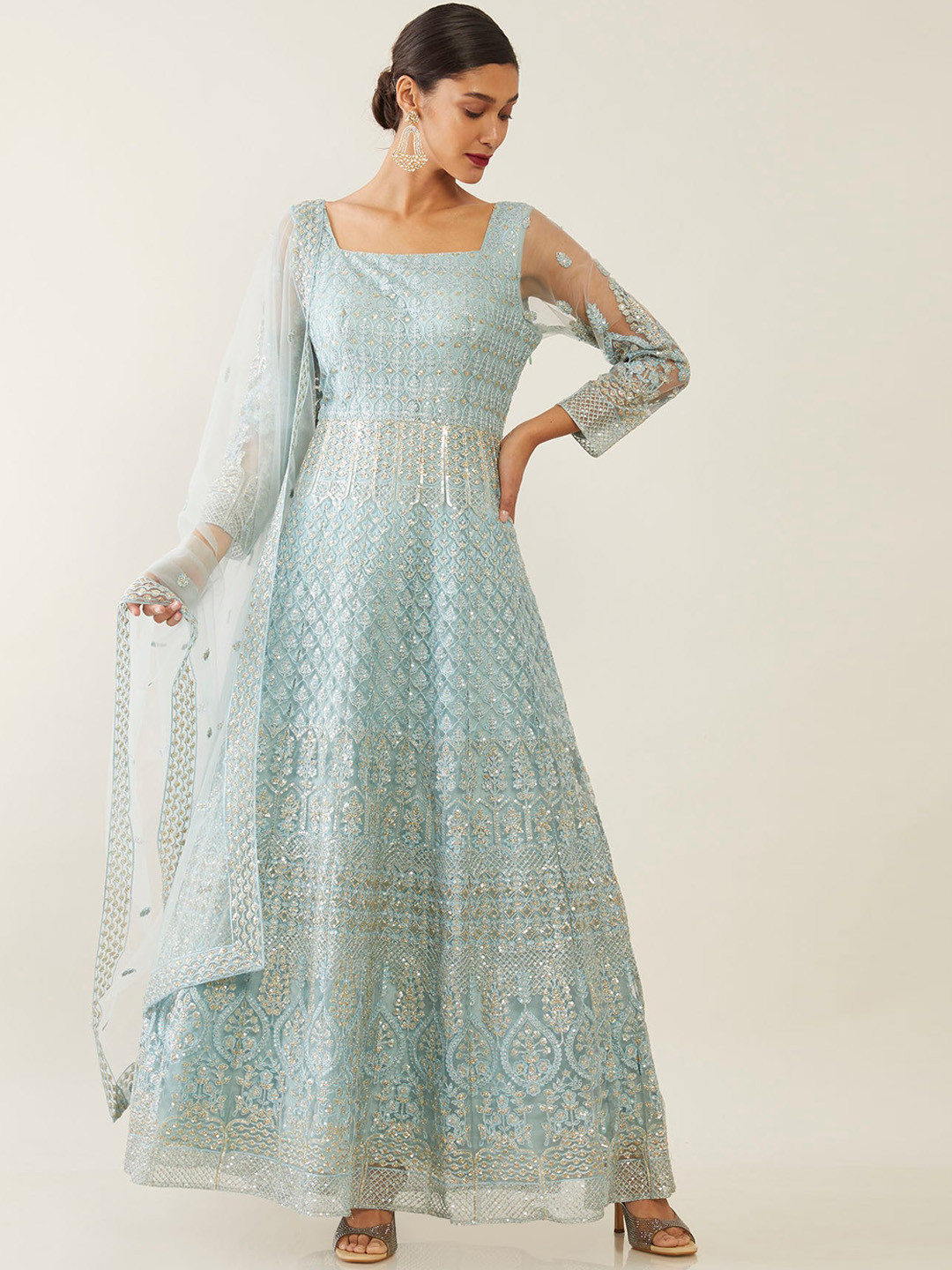 

Soch Blue Embellished Crepe Maxi Dress