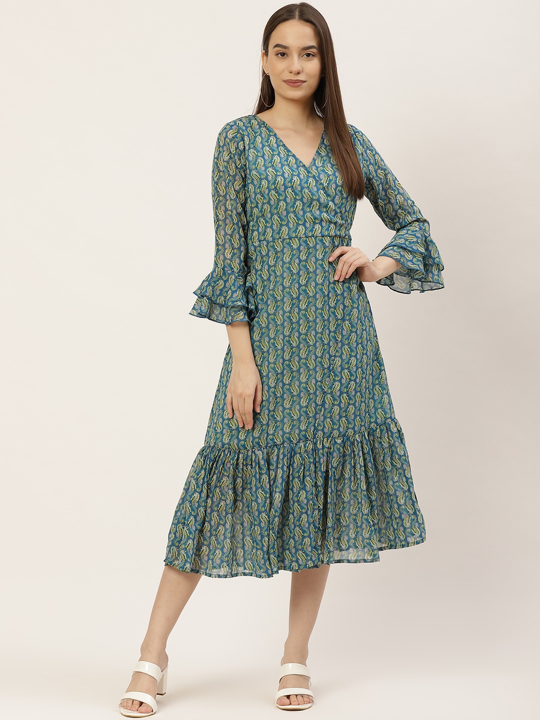 

WISSTLER Blue Floral Georgette Midi Dress