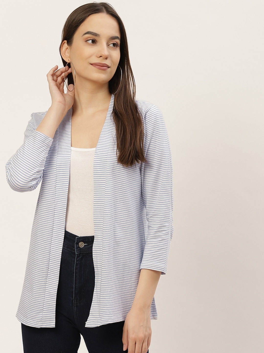 

WISSTLER Women White Striped Shrug