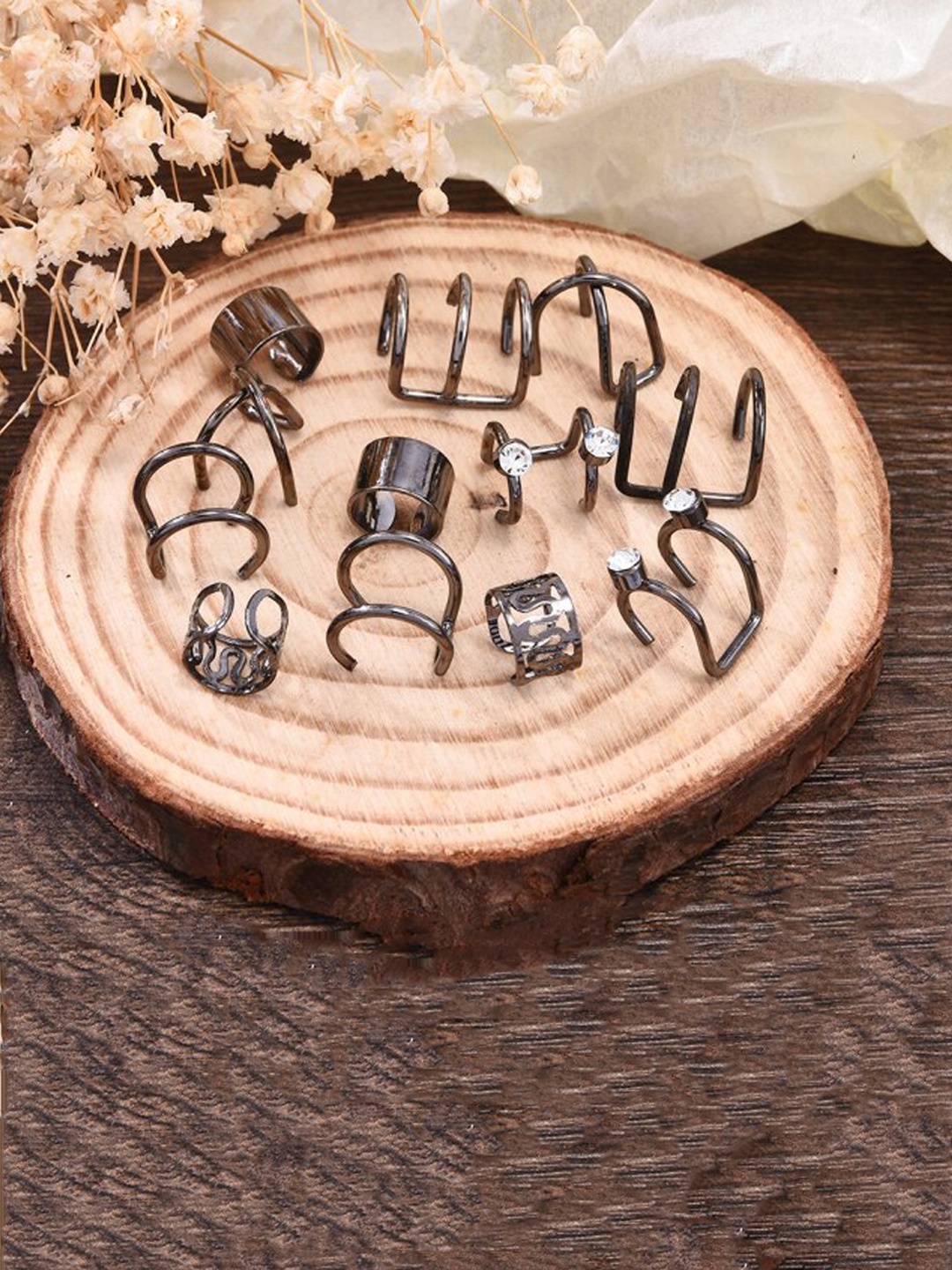 

Jewels Galaxy Set of 6 Black Classic Ear Cuff Earrings