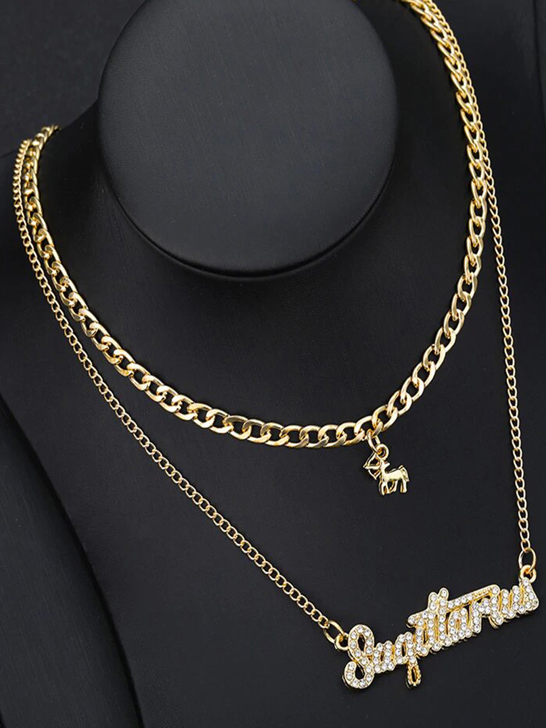 

Jewels Galaxy Gold-Plated Sagittarius Zodiac Stone-Studded Layered Necklace