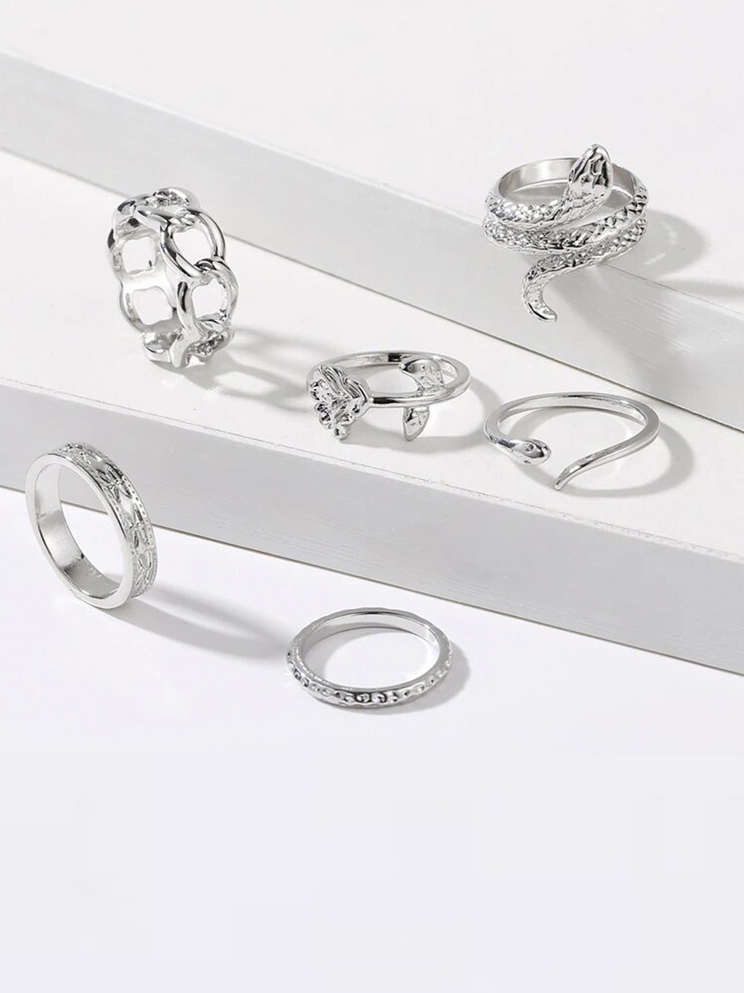 

Jewels Galaxy Set of 6 Silver-Plated Finger Rings