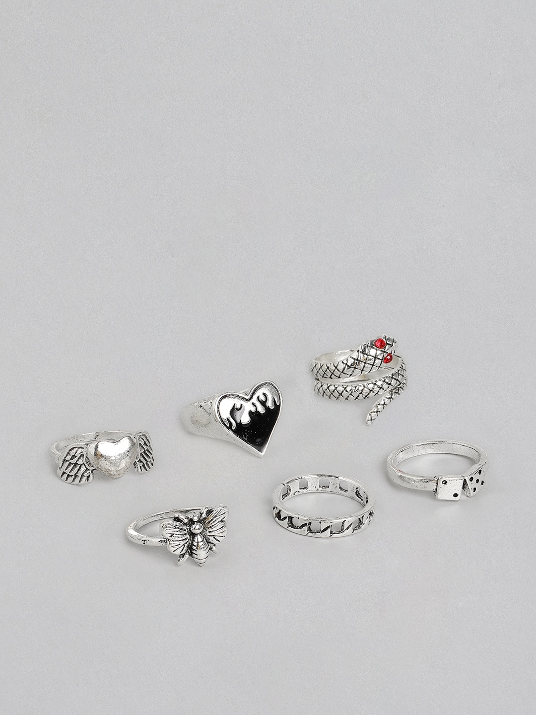 

Jewels Galaxy Set of 6 Silver-Plated Finger Rings