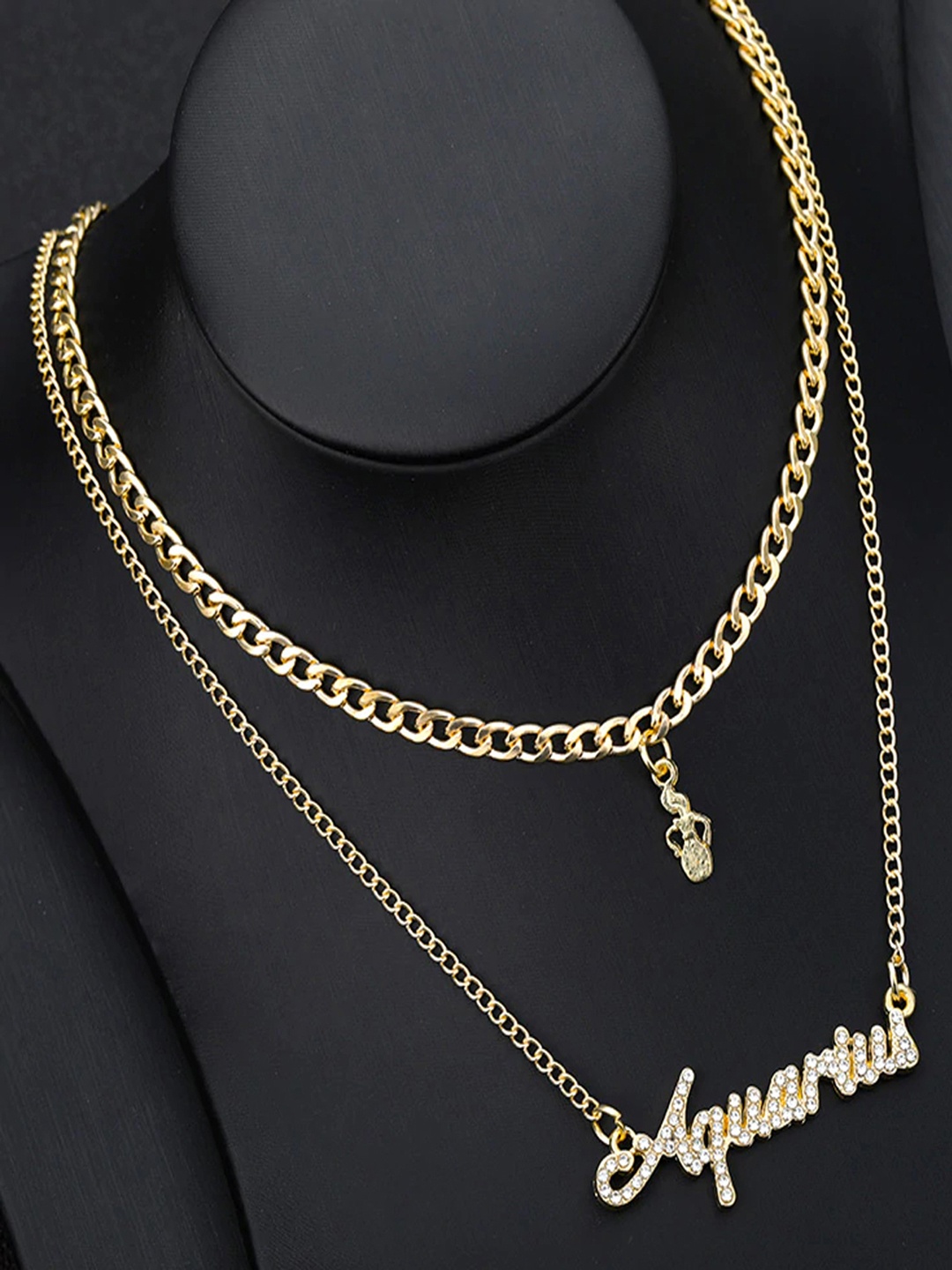 

Jewels Galaxy Gold-Plated Aquarius Zodiac Stone-Studded Layered Necklace