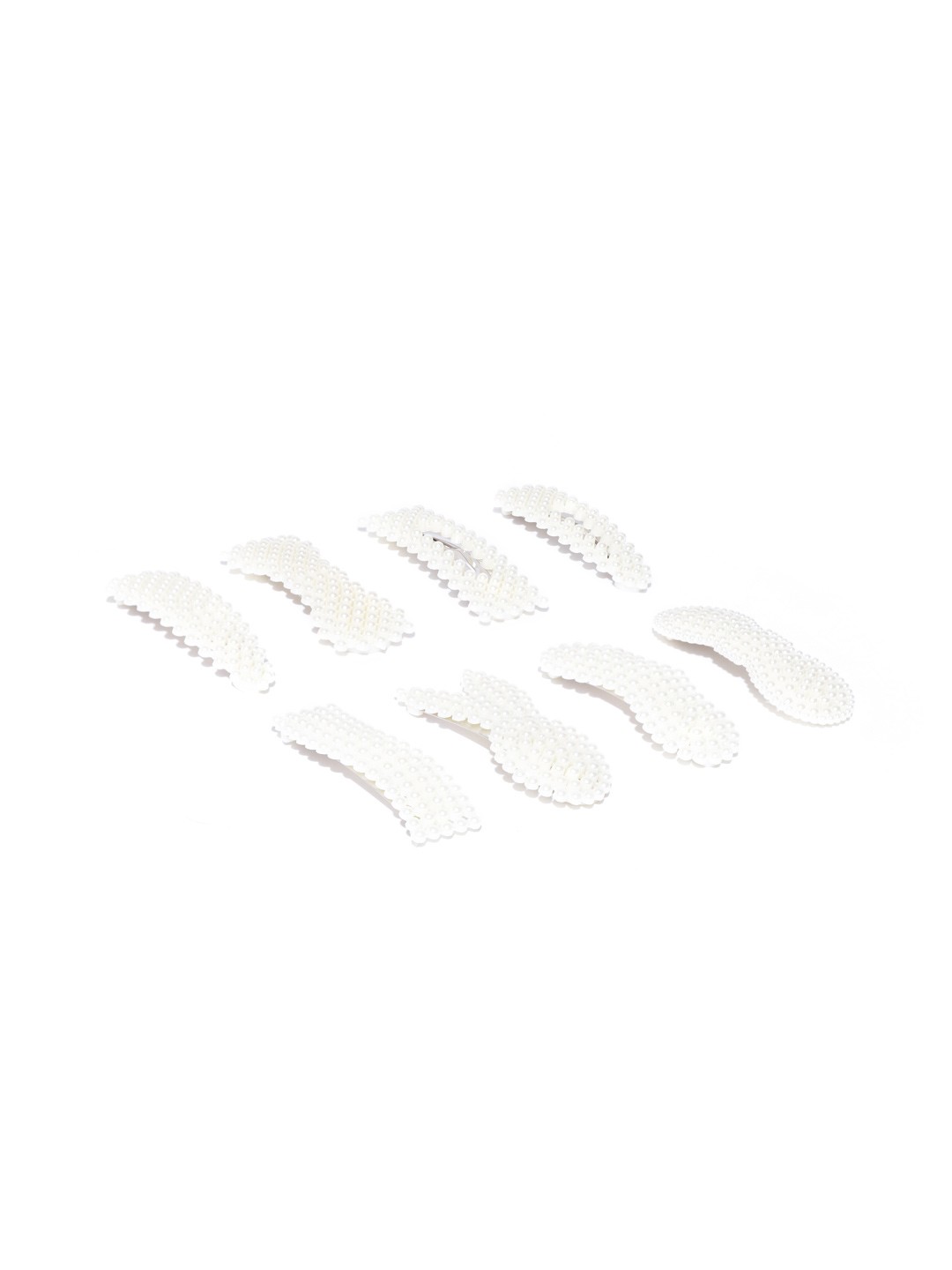 

Jewels Galaxy Women Set of 8 Off-White Beaded Tic Tac Hair Clips
