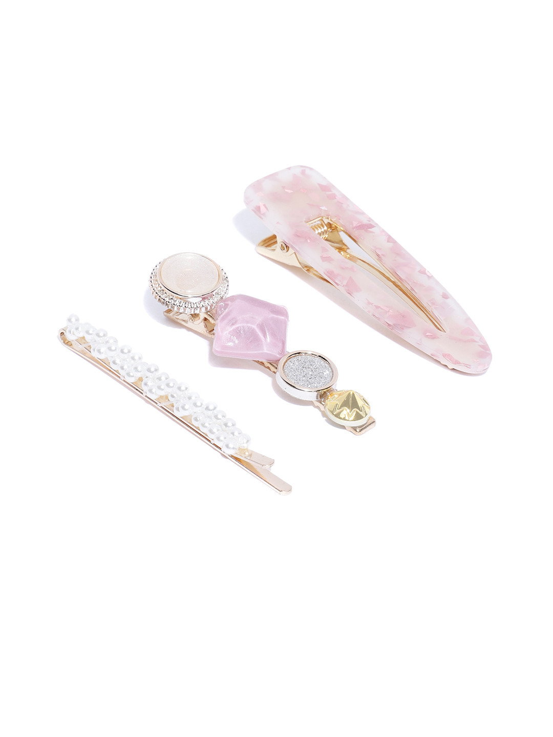 

Jewels Galaxy Women Gold-Toned & Pink Set of 3 Alligator Hair Clip
