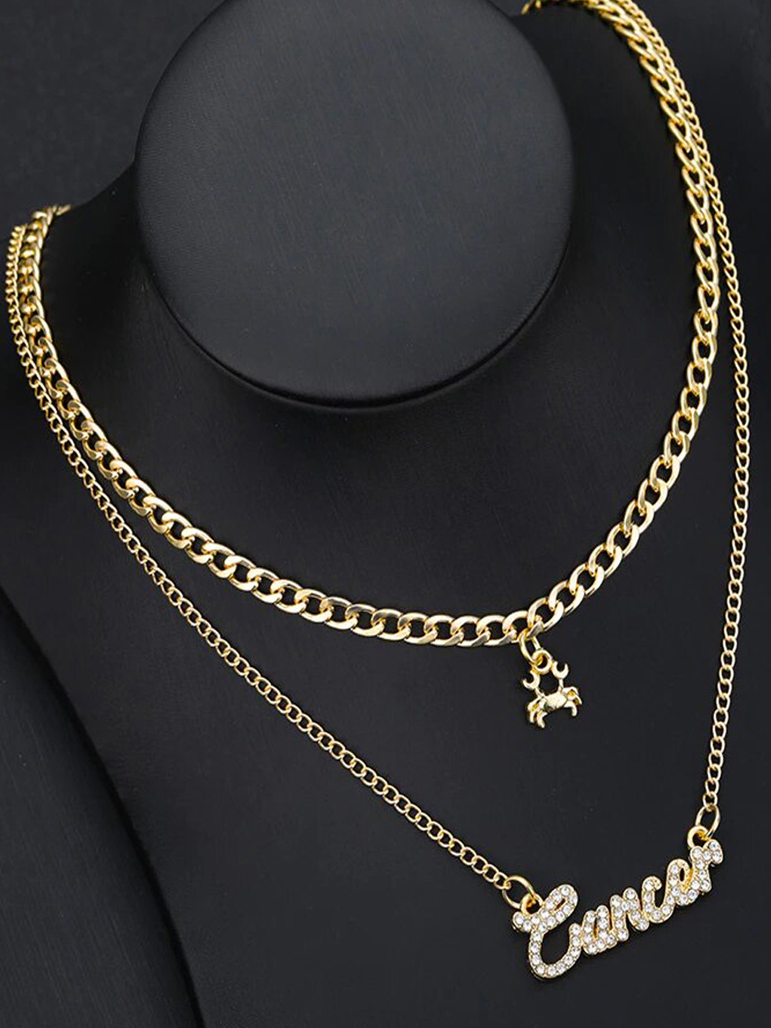 

Jewels Galaxy Gold-Plated Cancer Zodiac Stone-Studded Layered Necklace