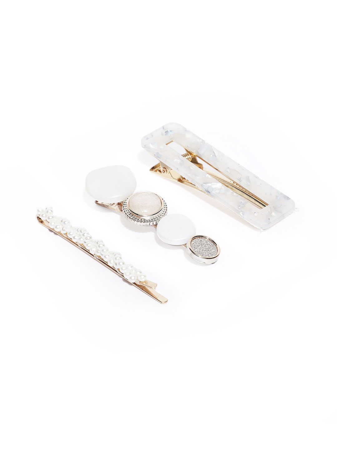 

Jewels Galaxy Women White & Gold-Toned Set of 3 Bobby Pins