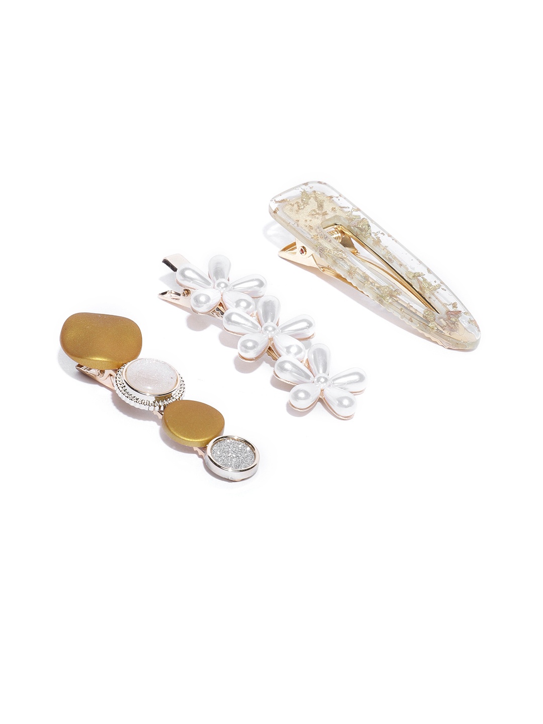 

Jewels Galaxy Women Gold-Toned & White Set of 3 Alligator Hair Clip