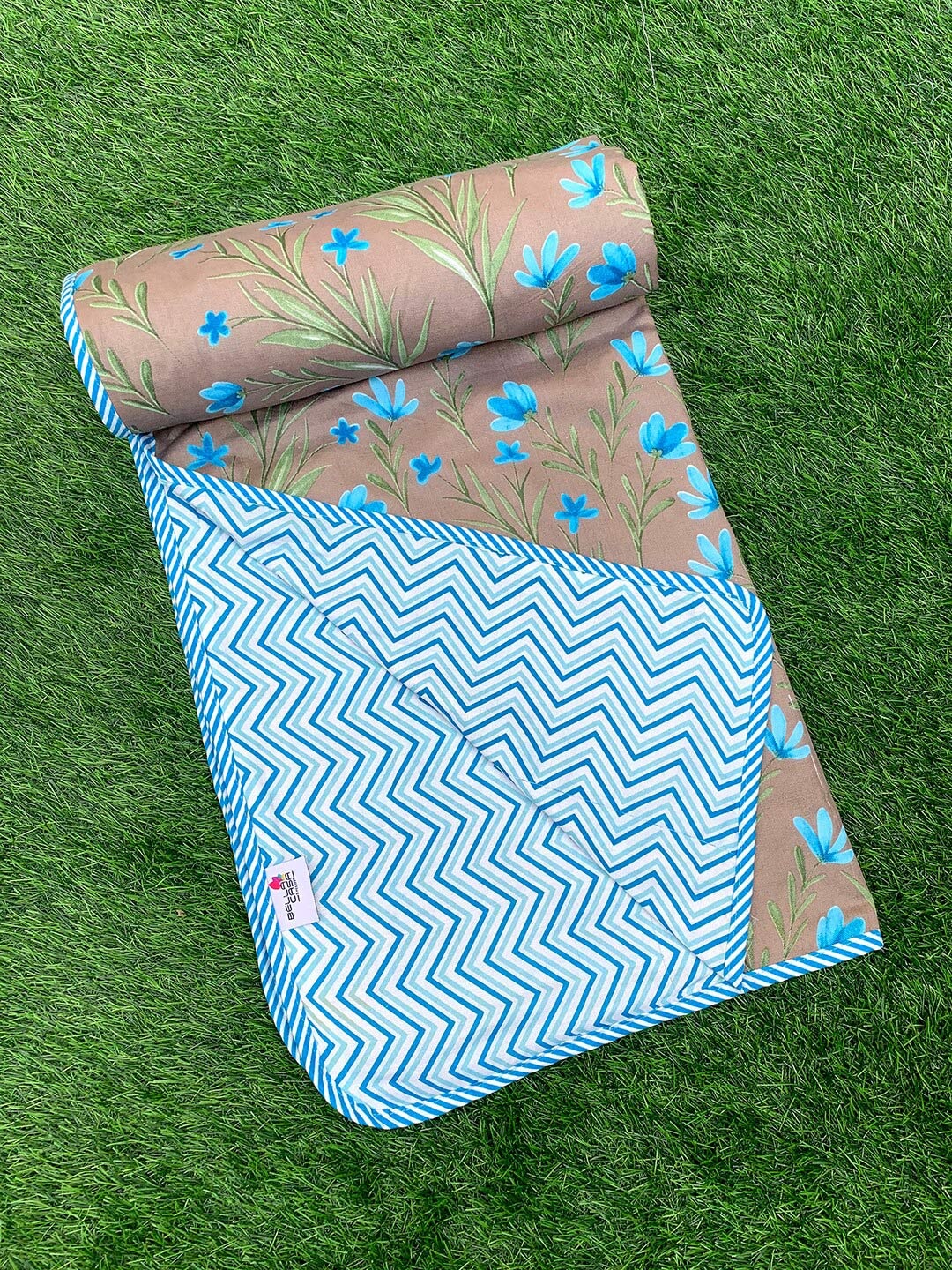 

BELLA CASA Unisex Blue Floral Printed Reversible100 % Cotton Single 180 GSM AC Dohar
