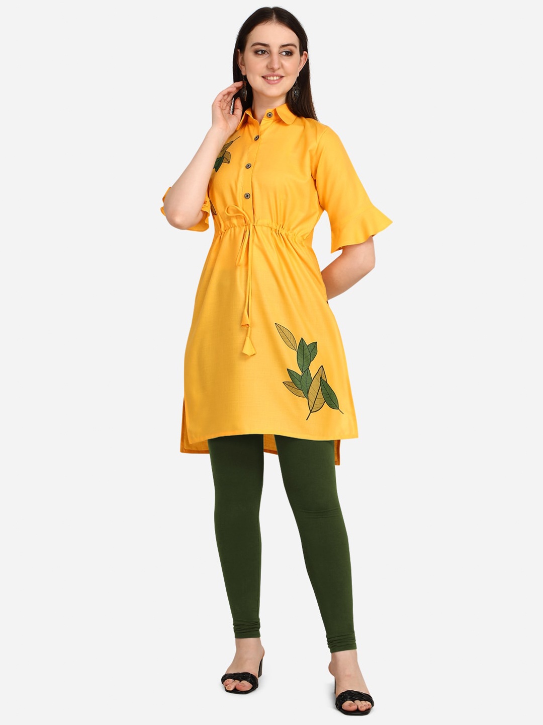 

OM SAI LATEST CREATION Women Yellow Printed A-Line Kurta