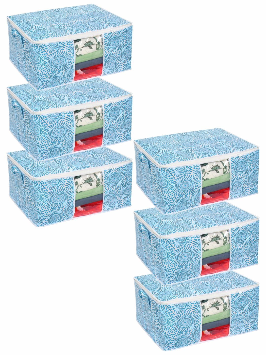 

prettykrafts Set Of 6 Blue Printed Underbed Large Storage Organisers