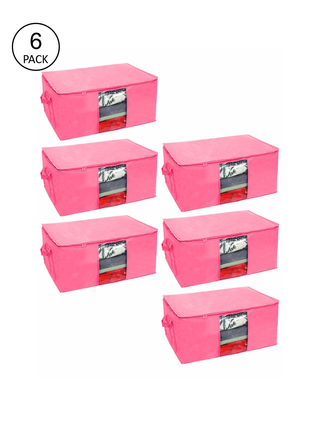 

prettykrafts Set Of 6 Pink Solid Underbed Large Storage Organisers