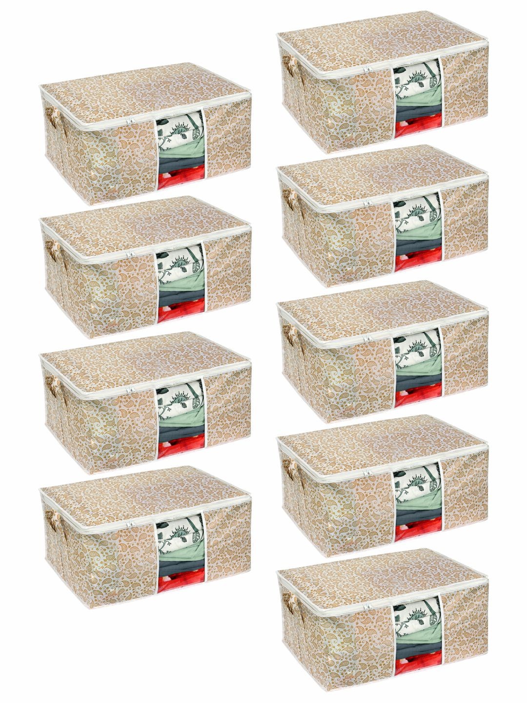 

prettykrafts Set Of 9 Brown Printed Underbed Large Storage Organisers