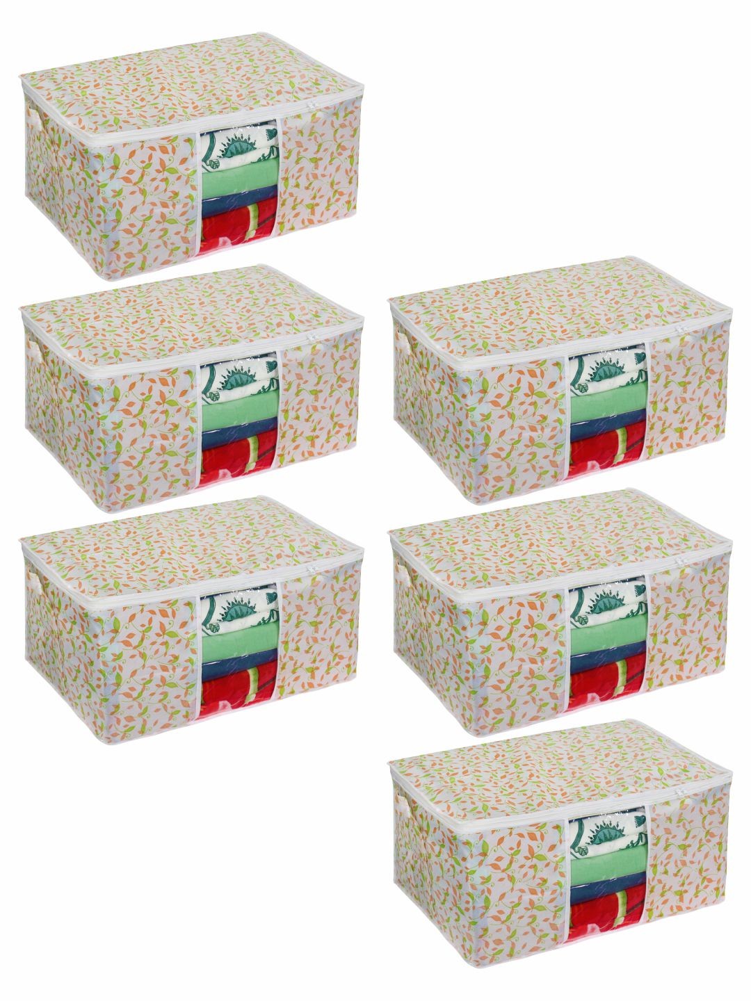 

prettykrafts Set Of 6 Brown Printed Underbed Large Storage Bags With Transparent Window