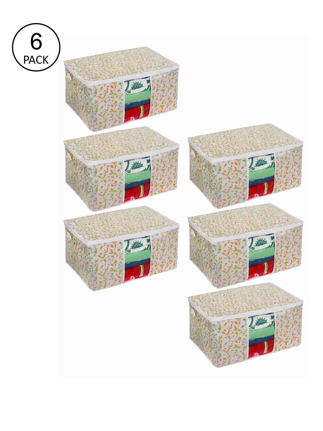 

prettykrafts Set Of 6 White & Pink Printed Storage Bags With Transparent Window