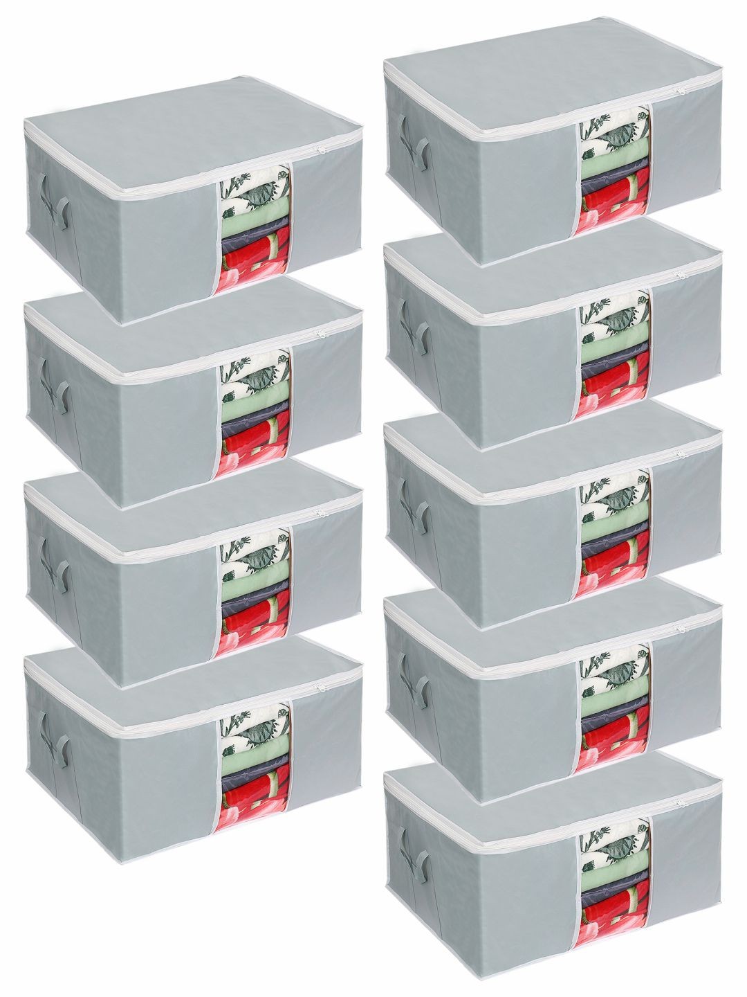 

prettykrafts Set Of 9 Grey Solid Storage Bags With Transparent Window