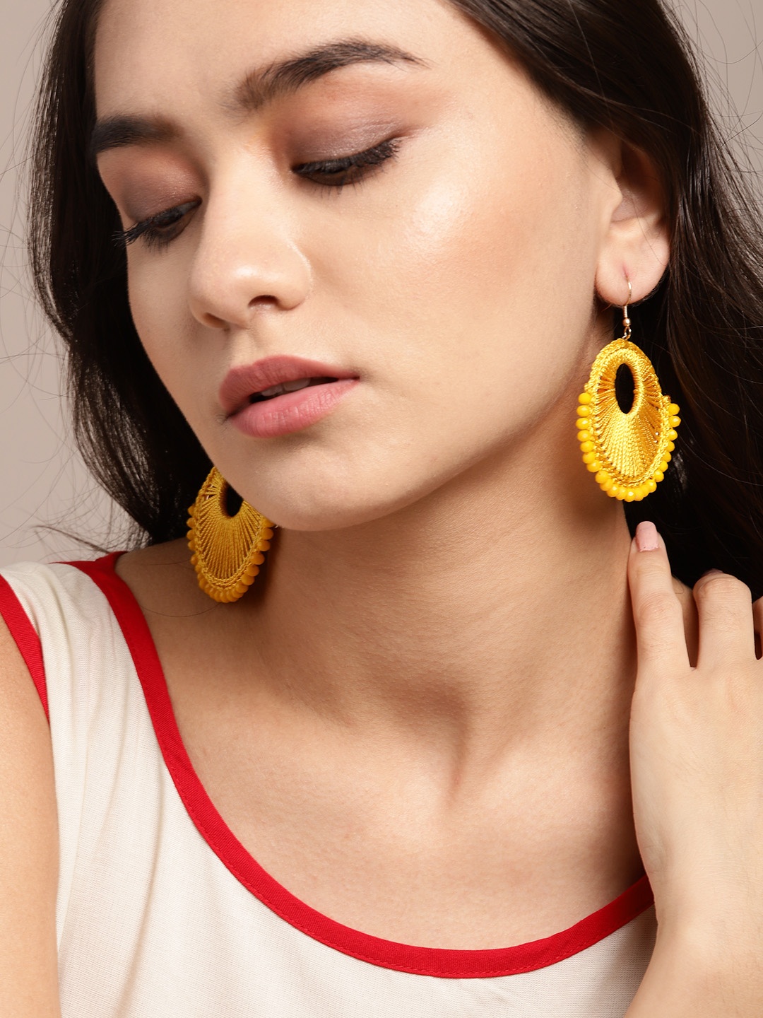 

Sangria Mustard Yellow Gold-Plated Beaded Circular Drop Earrings
