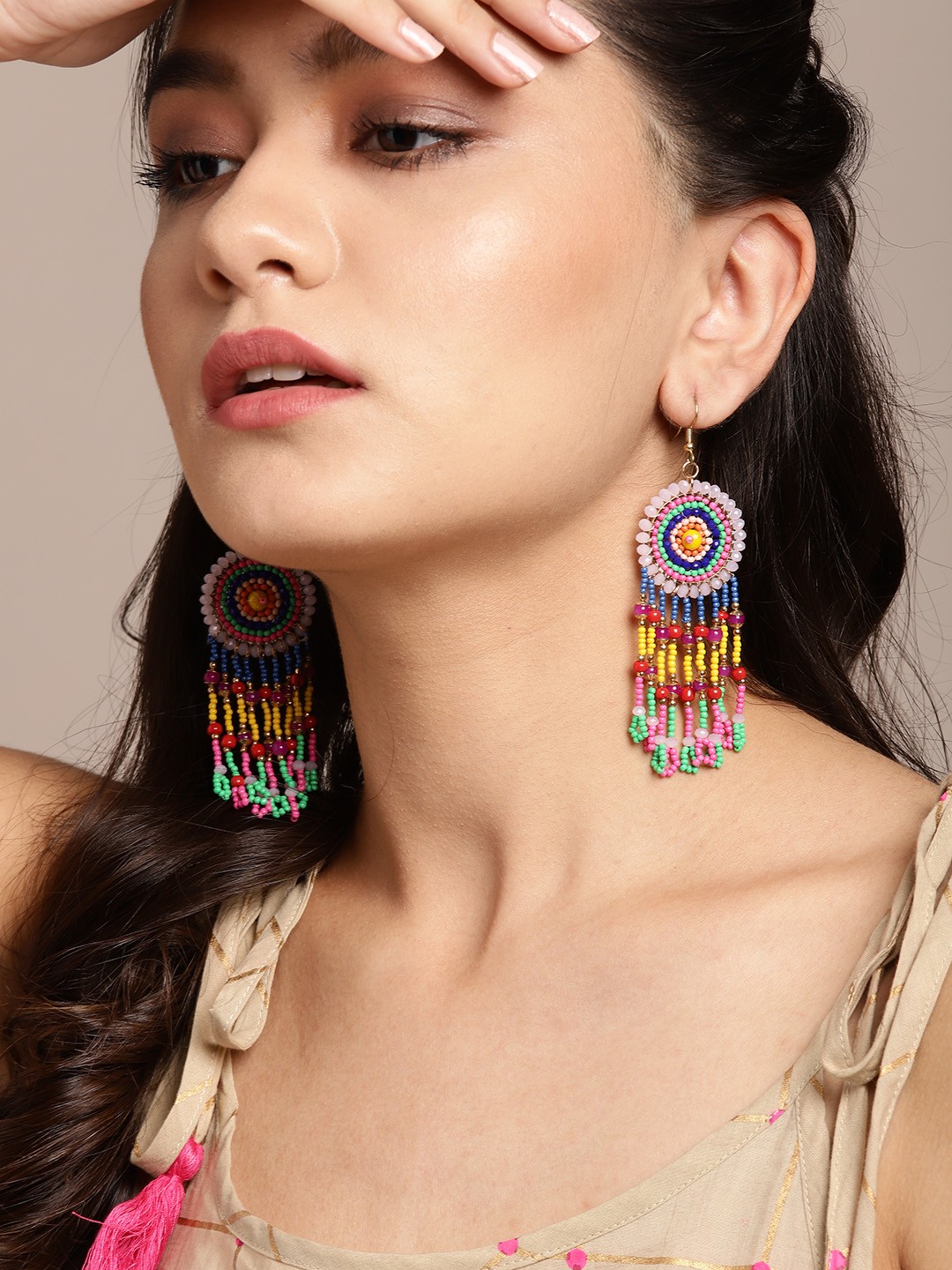 

Sangria Multicoloured Beaded Circular Drop Earrings, Multi