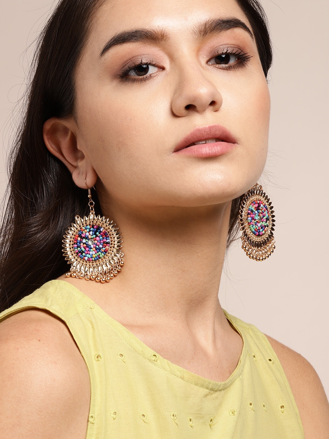 

Sangria Multicoloured Gold-Plated Beaded Circular Drop Earrings, Multi