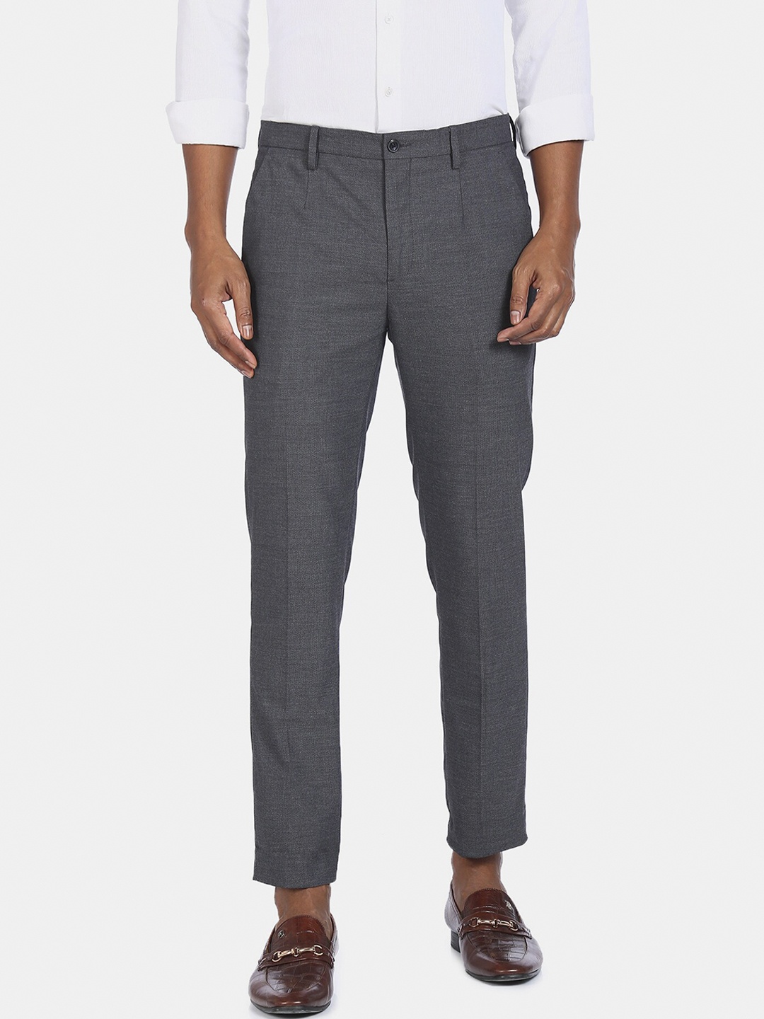 

Arrow New York Men Grey Textured Formal Trousers