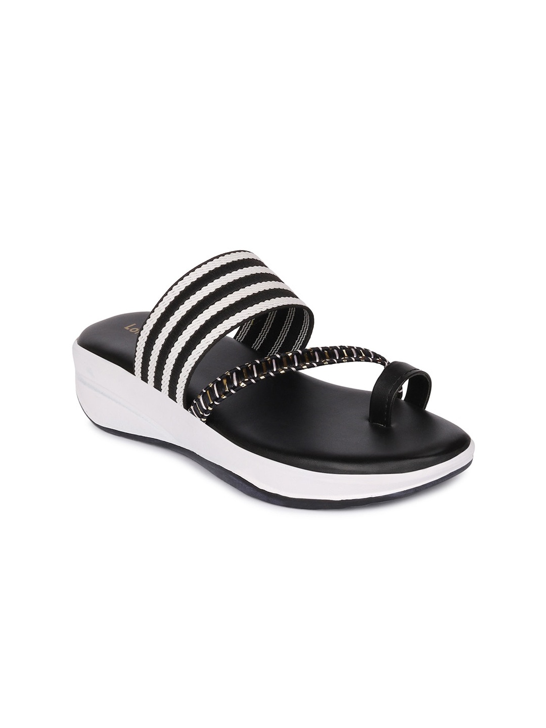 

Longwalk Women Black Striped Open Toe Flats