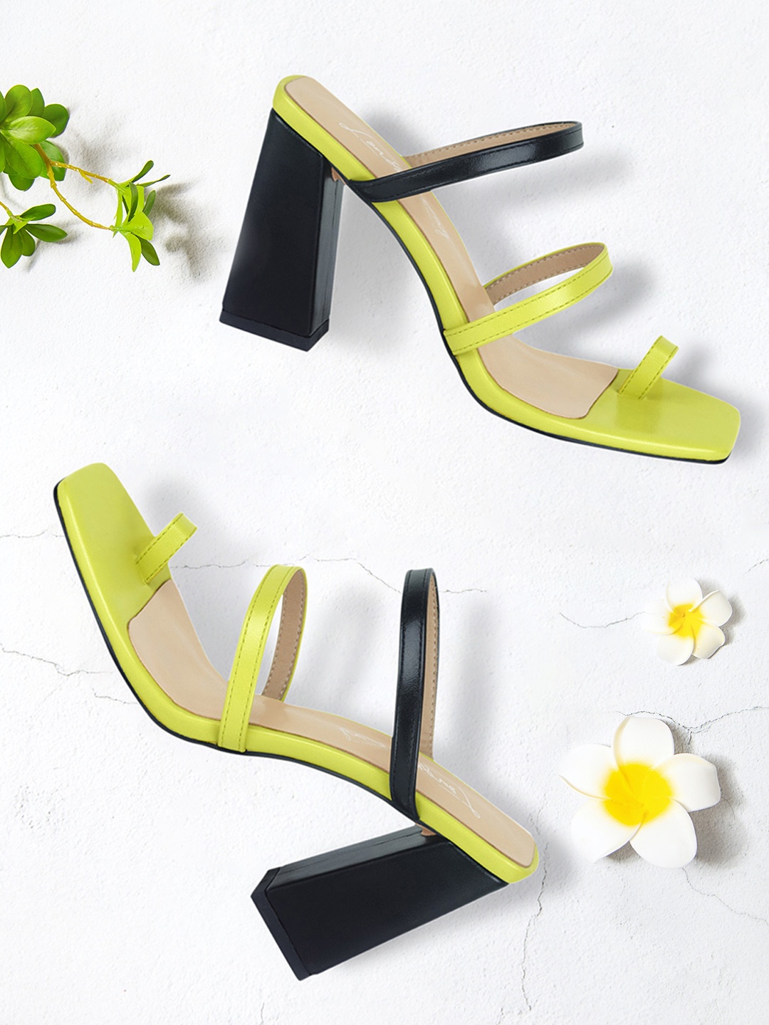 

London Rag Lime Green Embellished Block Heels