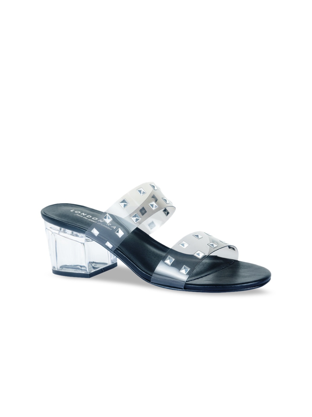 

London Rag Black & Clear Studded Block Heeled Sandals