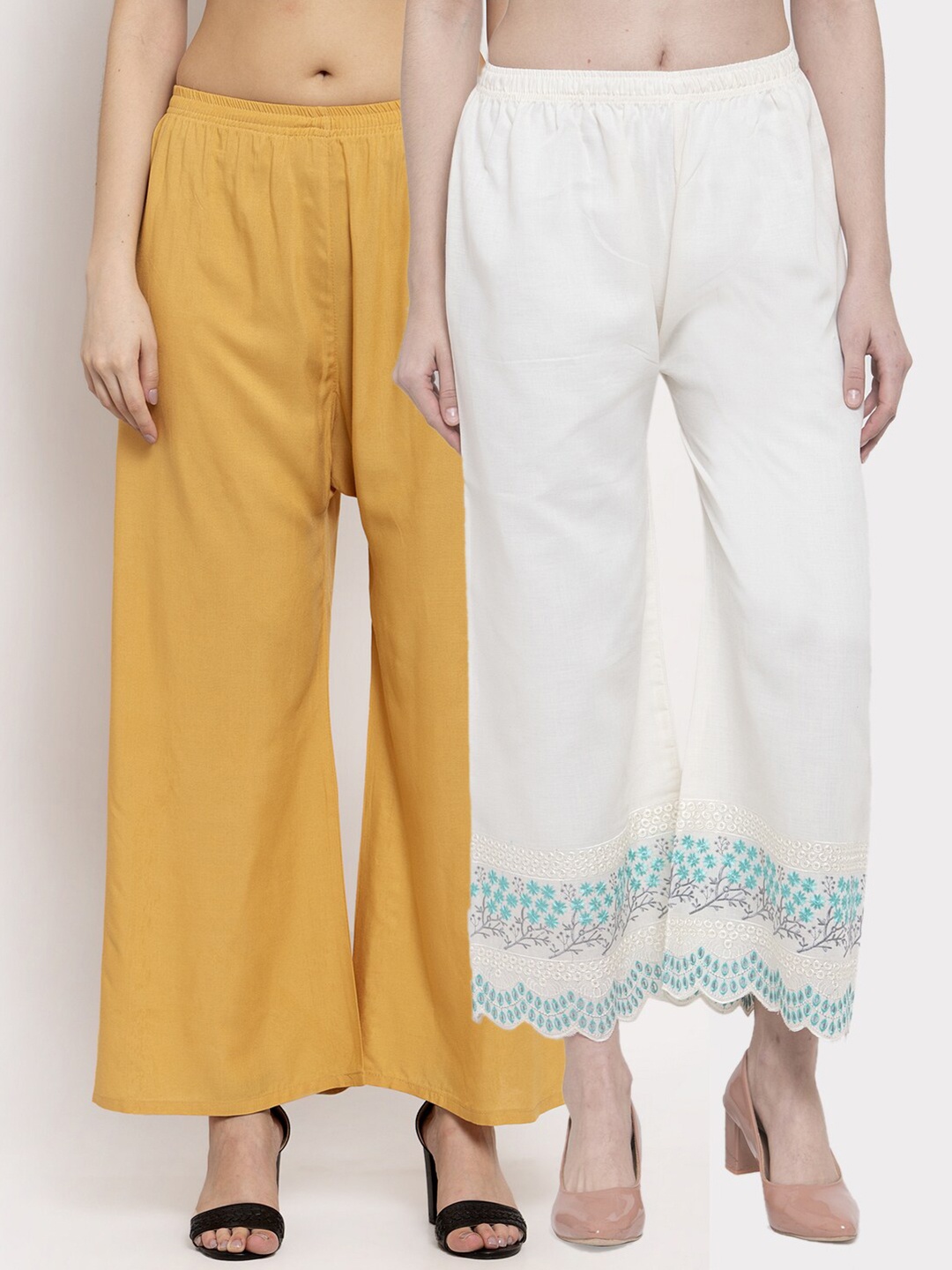 

Miaz Lifestyle Women Pack Of 2 White & Yellow Wide Leg Palazzos