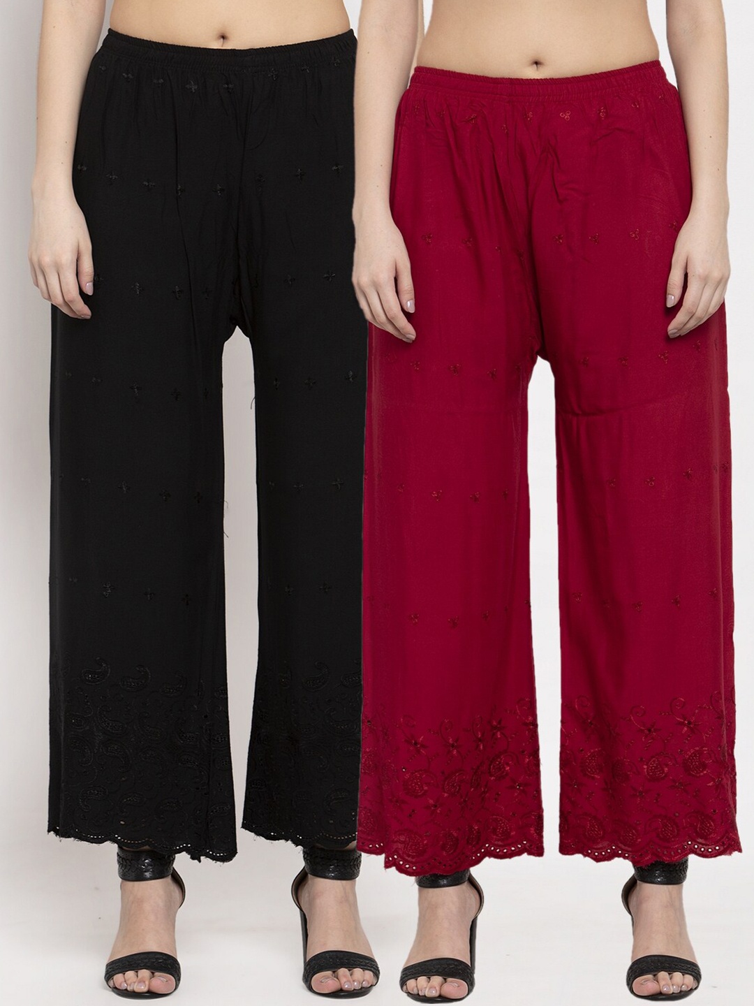 

Miaz Lifestyle Women Pack Of 2 Maroon & Black Palazzos