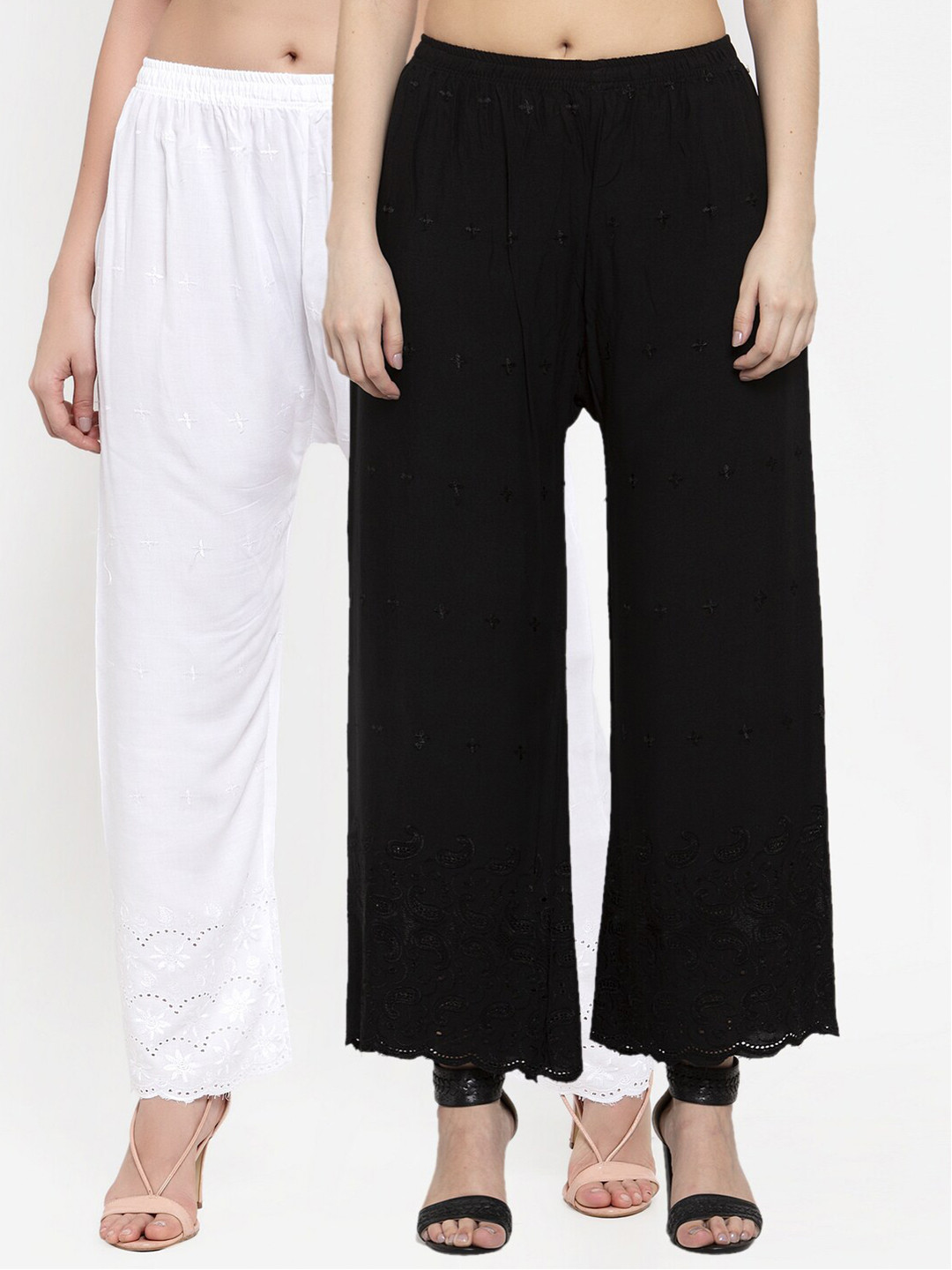 

Miaz Lifestyle Women Pack Of 2 White & Black Palazzos