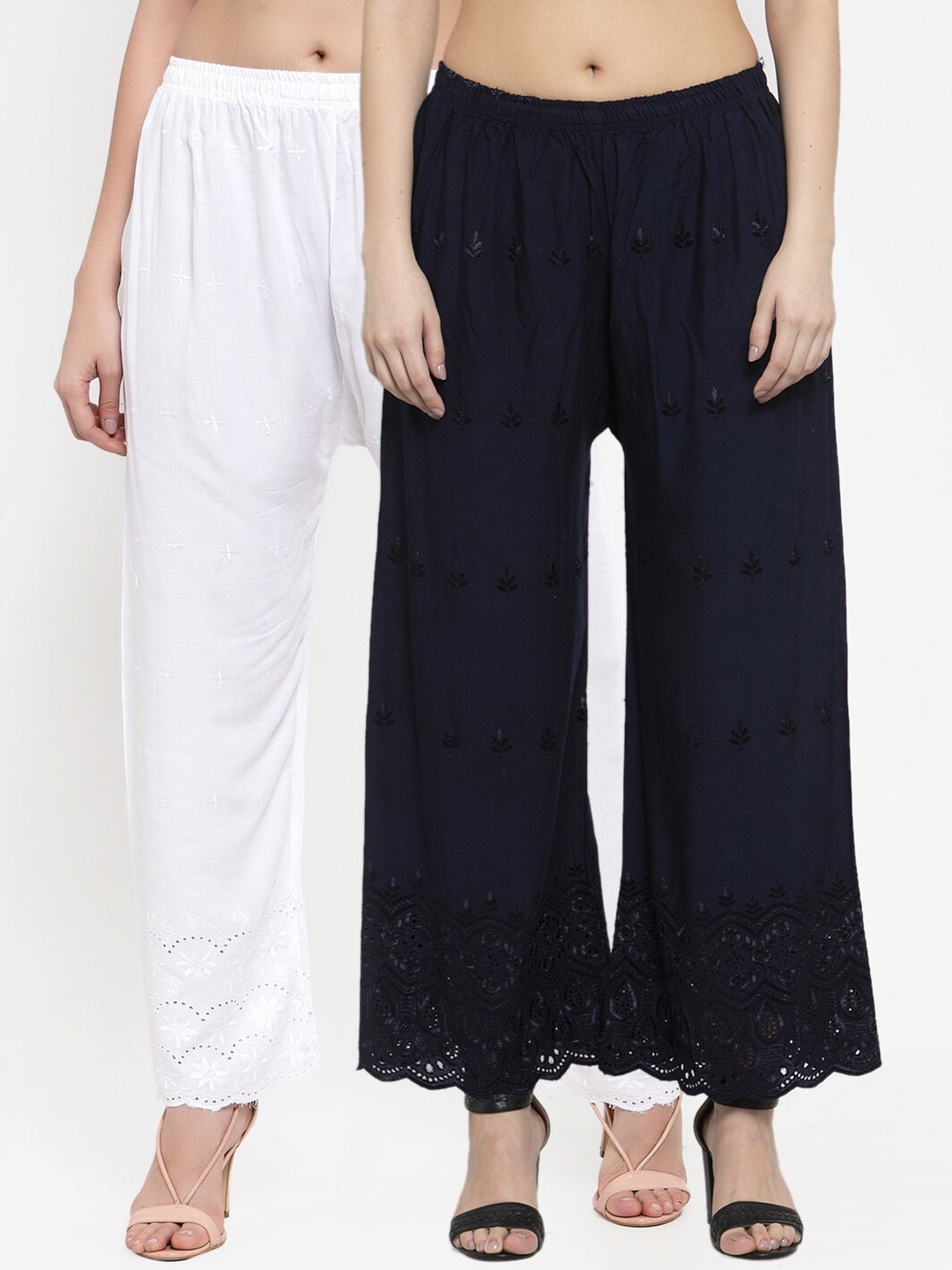 

Miaz Lifestyle Women Pack Of 2 White & Navy Blue Palazzos