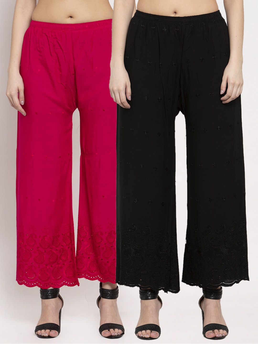 

Miaz Lifestyle Women Pack of 2 Black & Fuchsia Embroidered Ethnic Palazzos