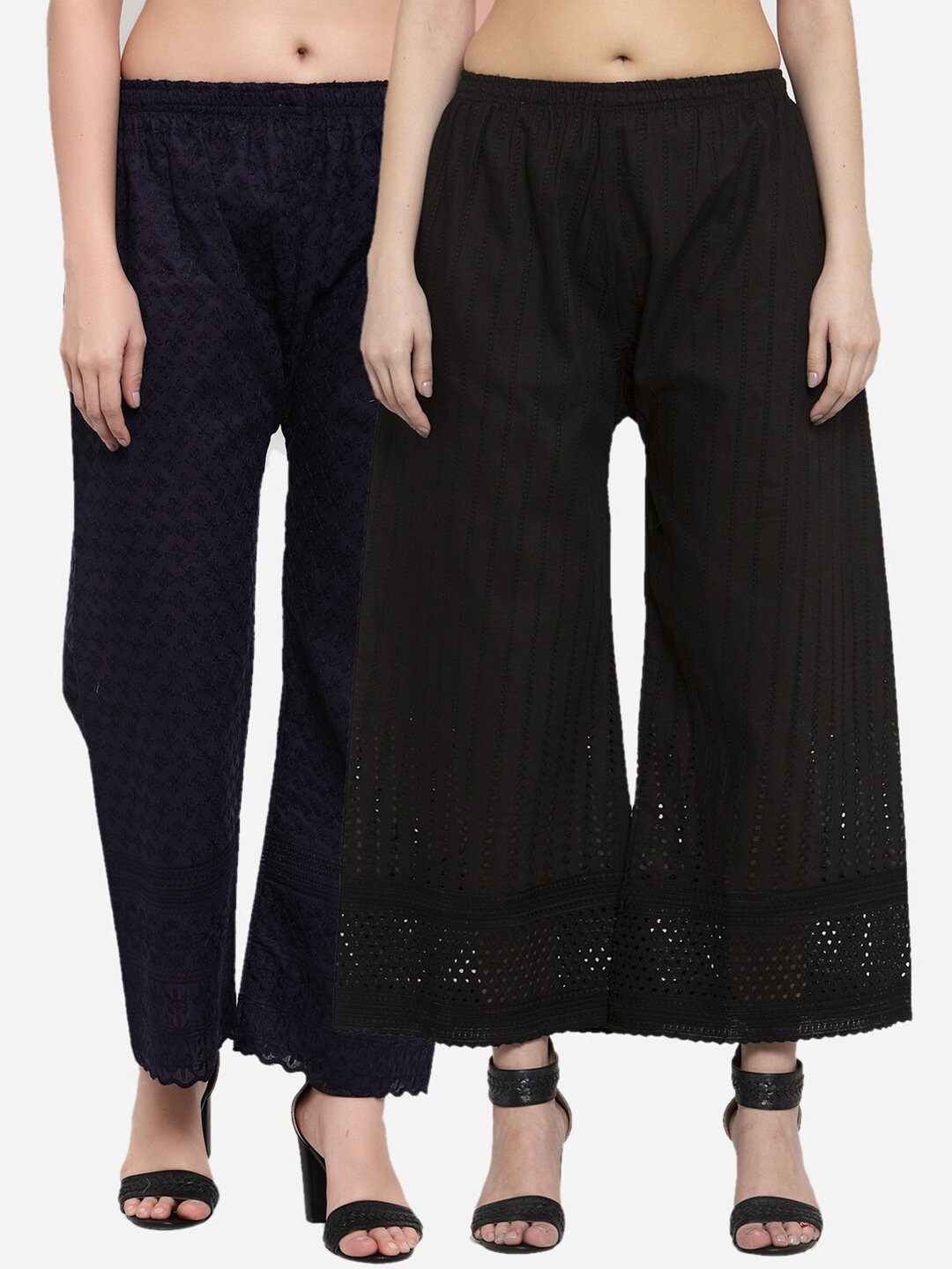 

Miaz Lifestyle Women Pack of 2 Navy Blue & Black Embroidered Ethnic Palazzos