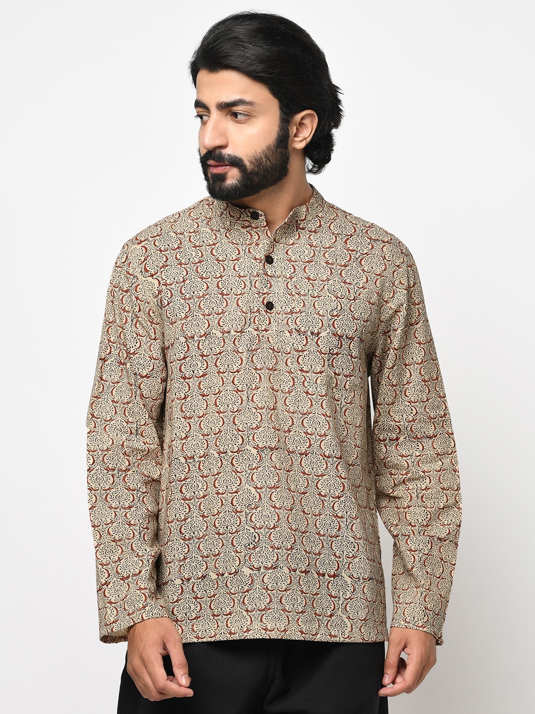 

Fabindia Men Beige & Red Ethnic Motifs Handblock Print Cotton Kurta