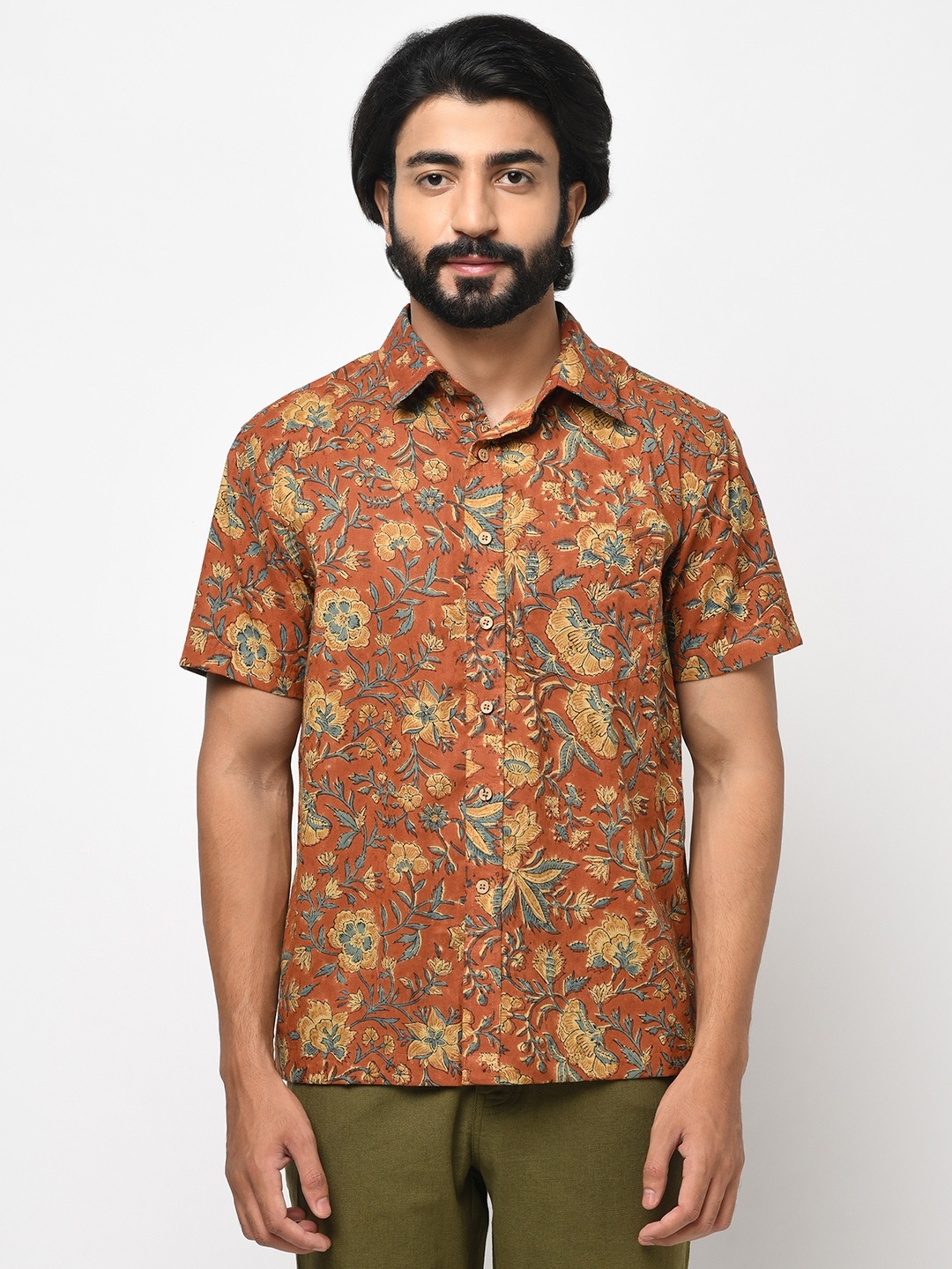 

Fabindia Men Rust Brown & Beige Ethnic Motifs Handblock Print Casual Shirt
