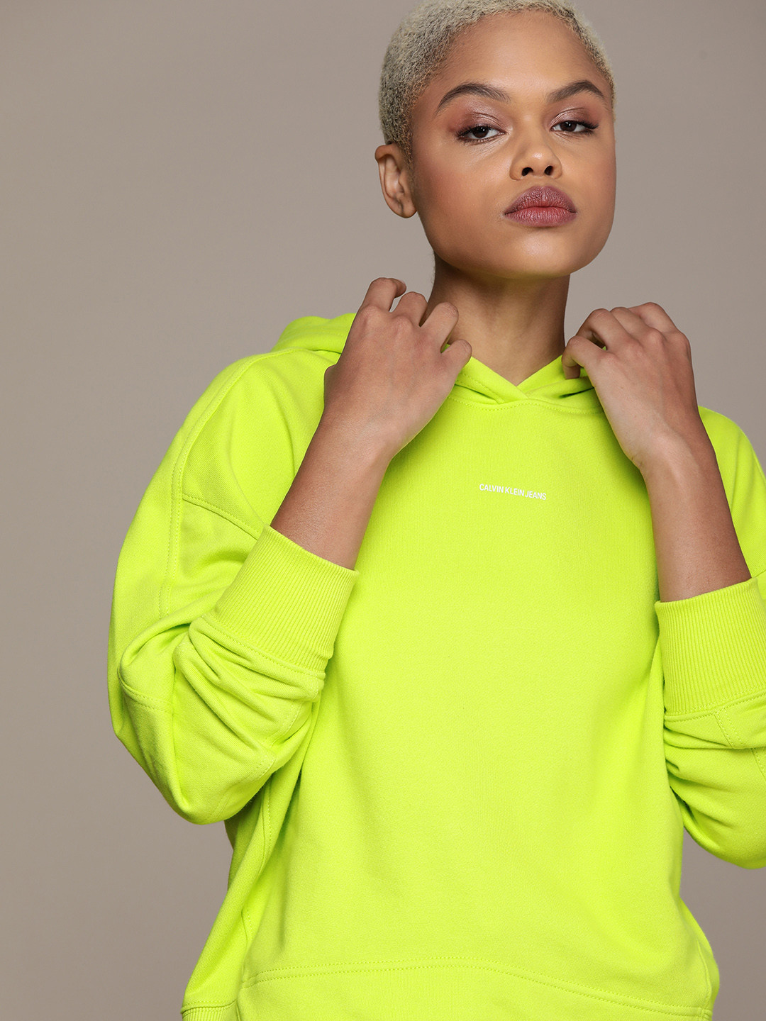 

Calvin Klein Jeans Women Fluorescent Green Hooded Sweatshirt