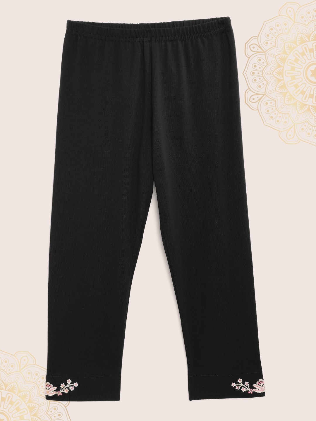 

Biba Girls Black Solid Capris with Embroidered Detail