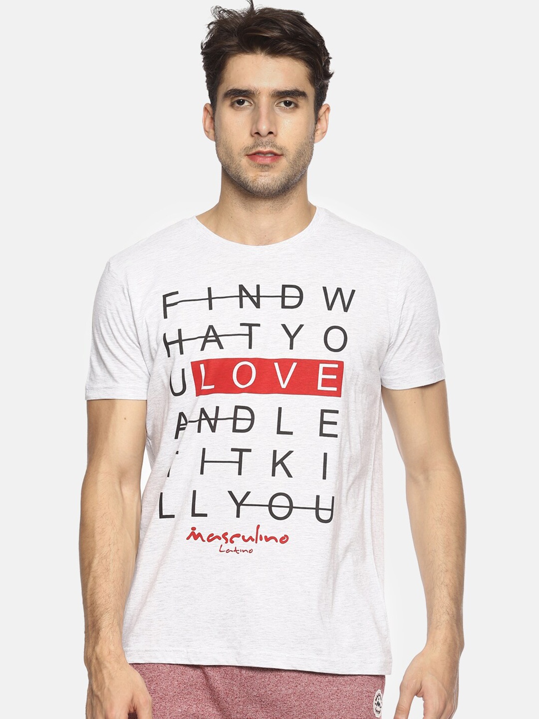 Masculino Latino Men Off White Typography Printed Pure Cotton T-shirt