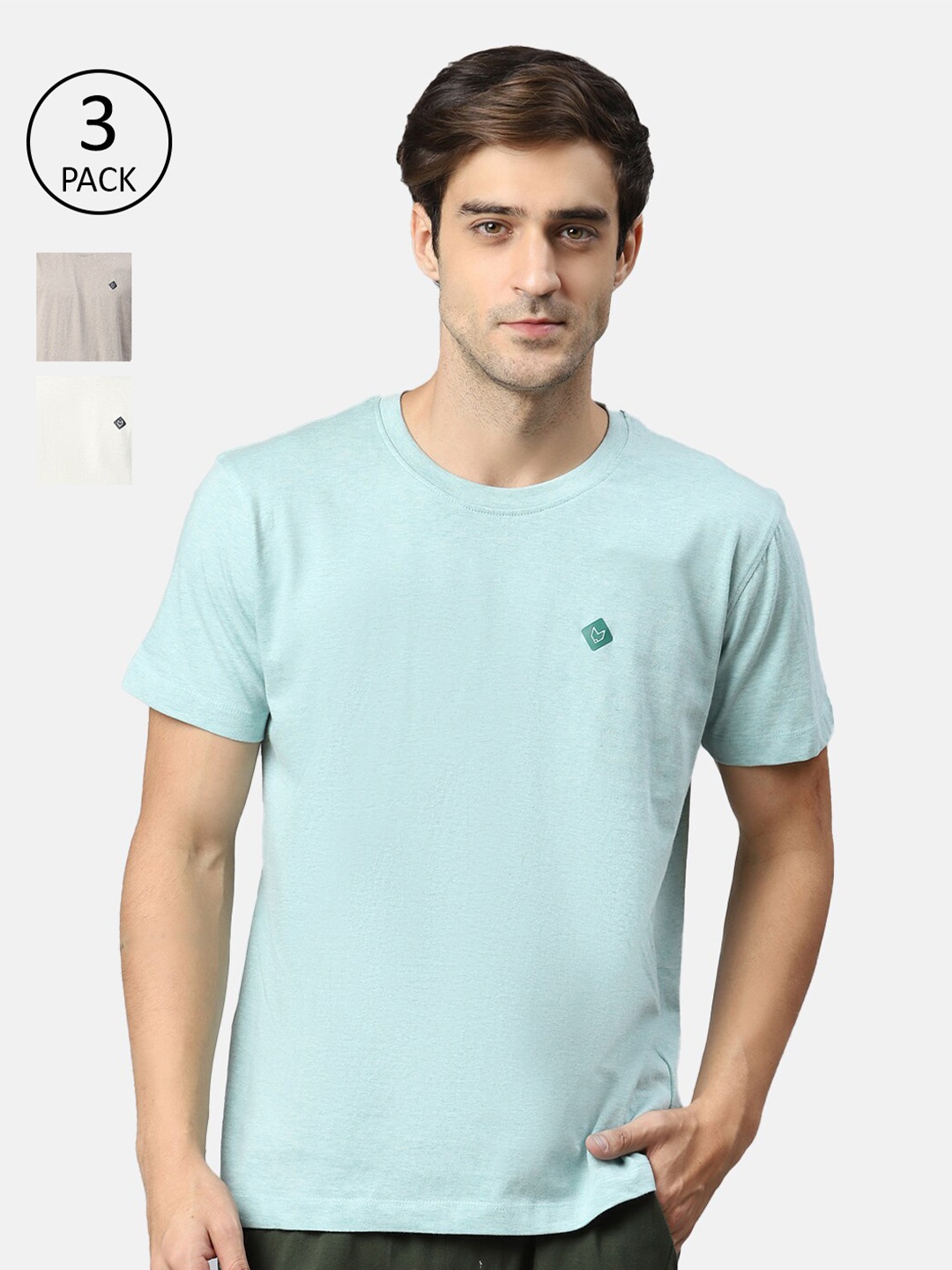 

Almo Wear Men Pack of 3 Organic Cotton Lounge T-shirts, Blue