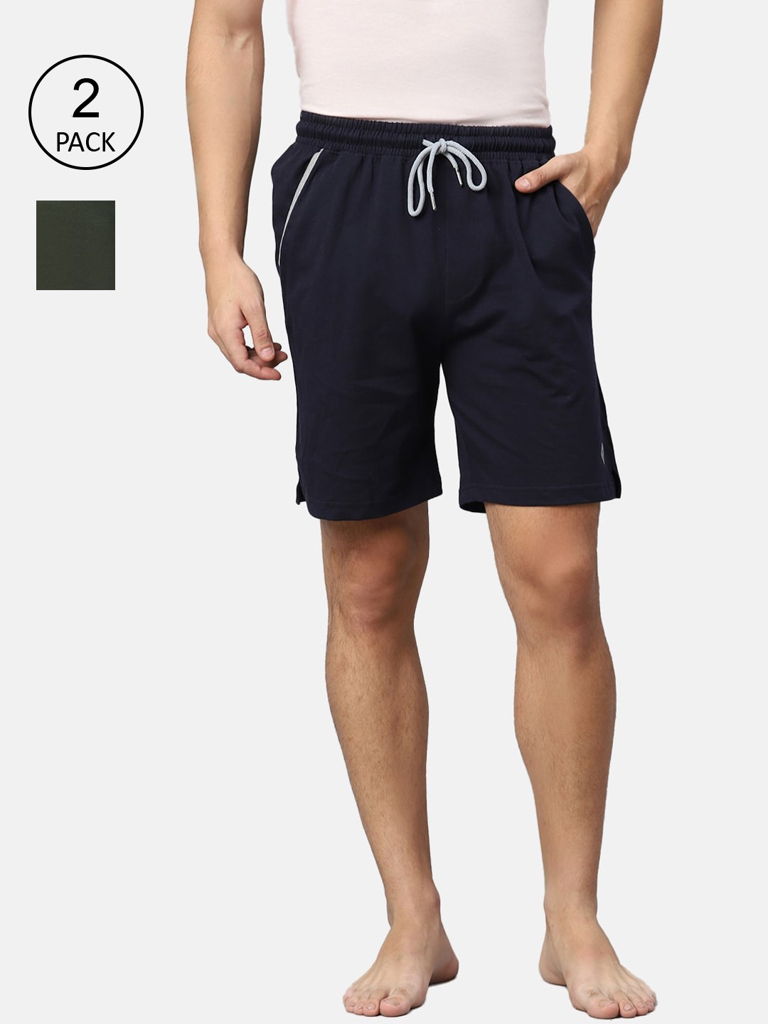 

Almo Wear Men 2 Pure Cotton Lounge Shorts, Navy blue