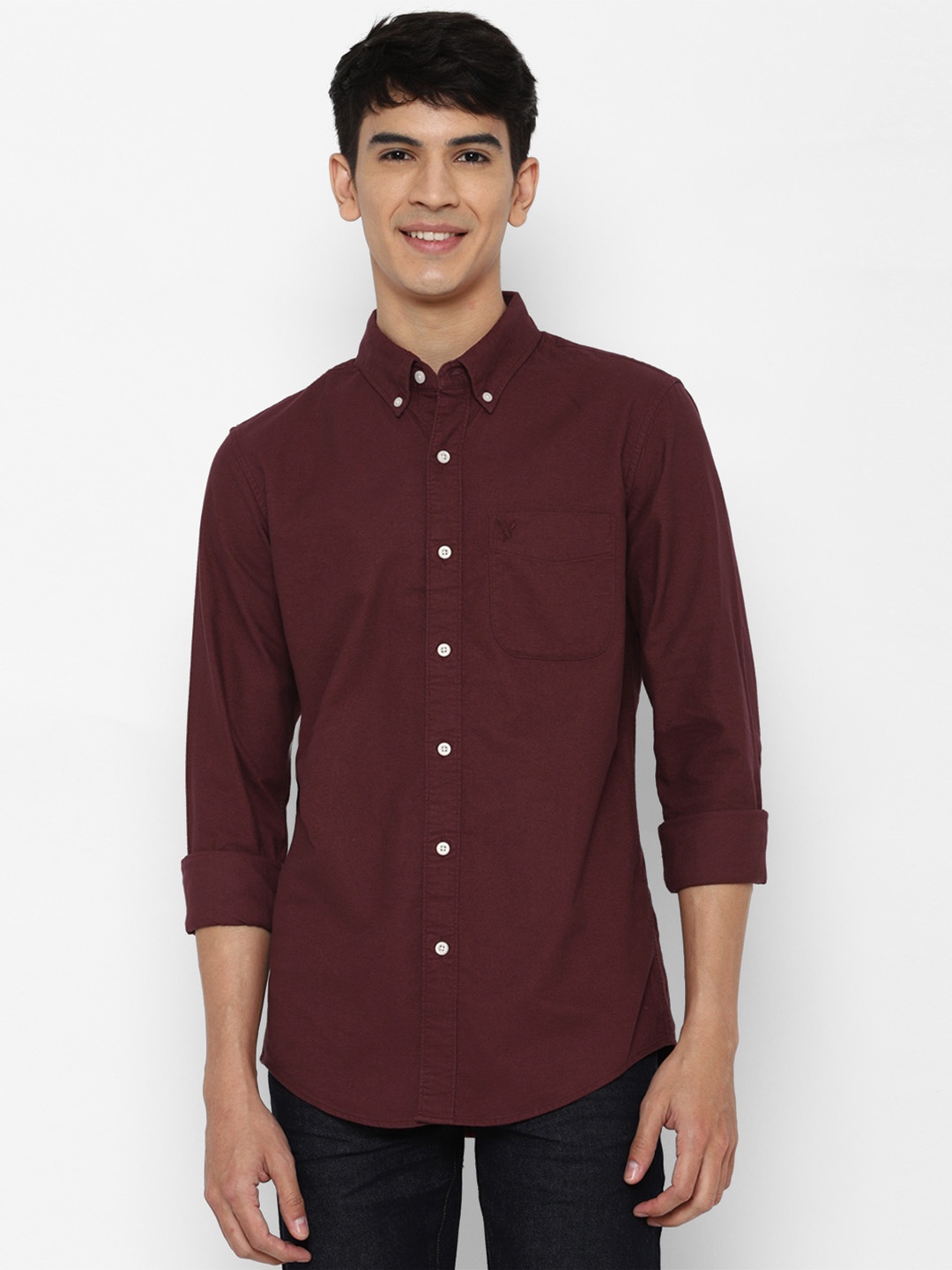 

AMERICAN EAGLE OUTFITTERS Men Burgundy Opaque Pure Cotton Casual Shirt