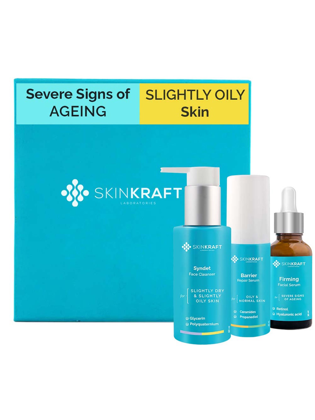 

SKINKRAFT Set of 3 Customized Severe Signs Of Ageing Facial Kit - Slightly Oily Skin, Transparent