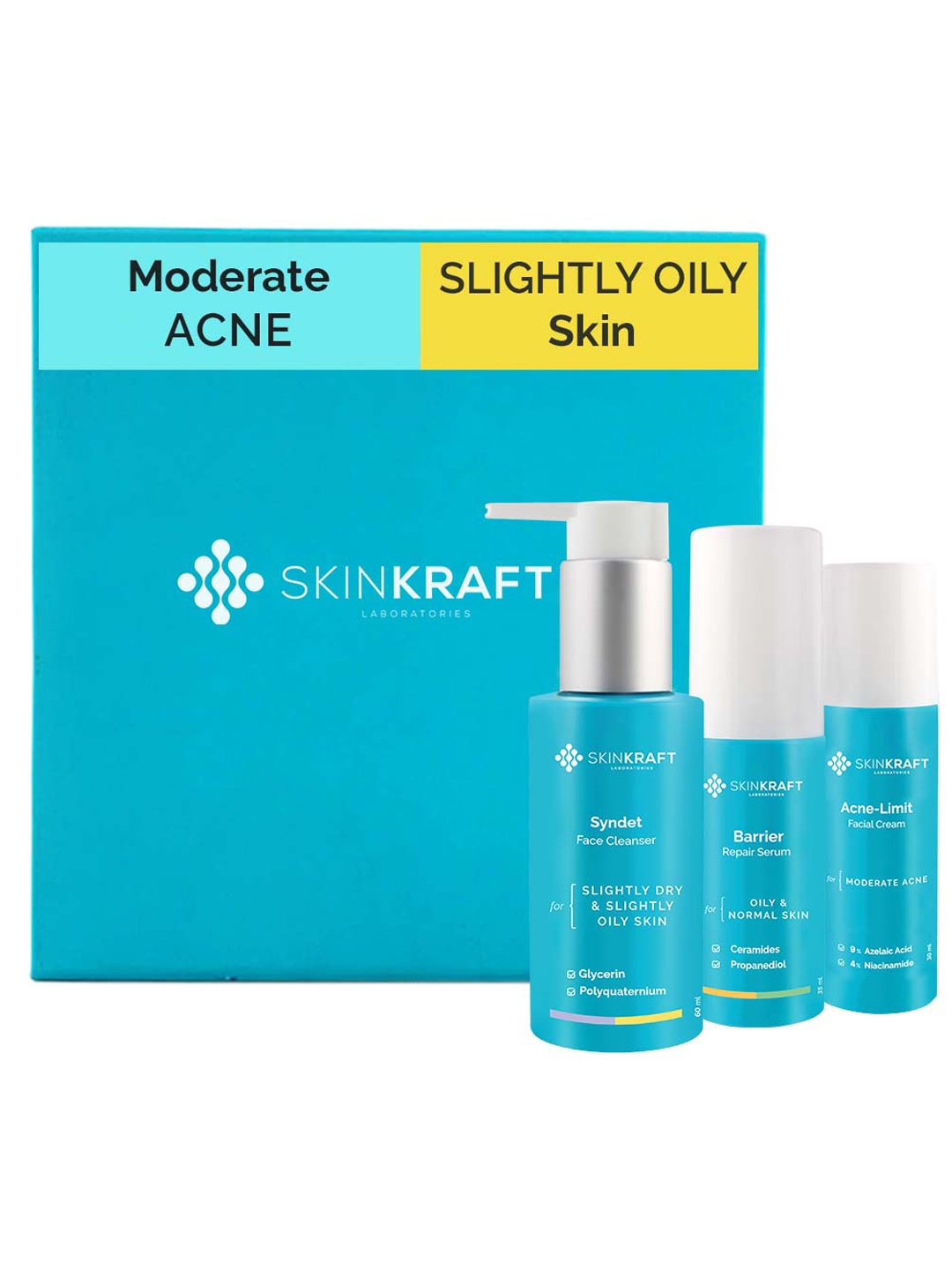 

SKINKRAFT Set of 3 Customized Moderate Acne Kit For Slightly Oily Skin, Transparent