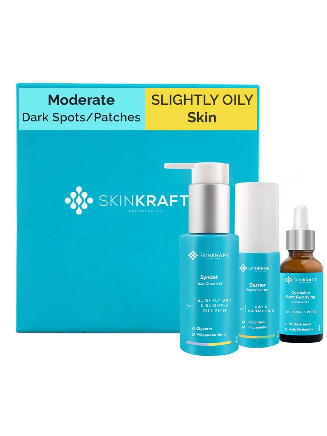 

SkinKraft Customized Moderate Dark Spot Removal Kit For Slightly Oily Skin, Blue