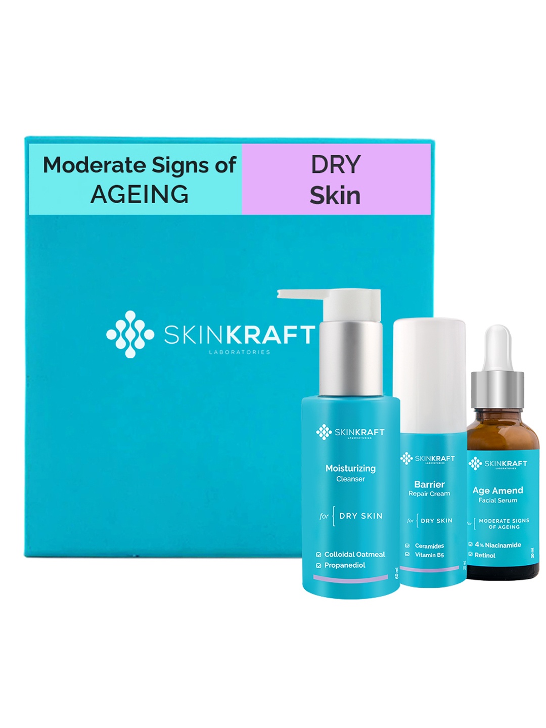 

SkinKraft Customized Moderate Signs Of Ageing Facial Kit For Dry Skin, Blue